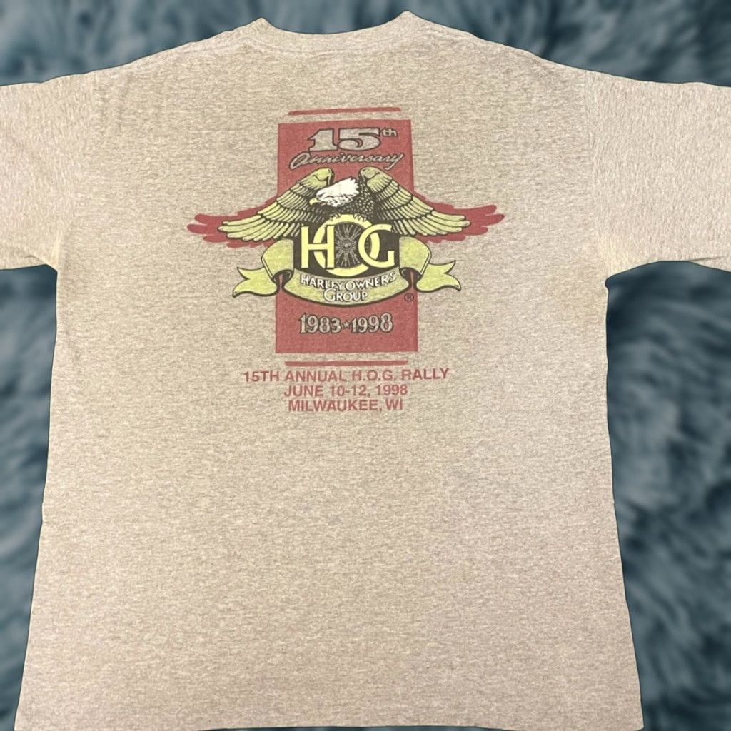 Harley Davidson VINTAGE Harley-Davidson HOG 15th Anniversary Shirt Mens XL Gray 90s 1998 Milwuakee Biker T-Shirt Mens Size US XL / EU 56 / 4 - 1 Thumbnail