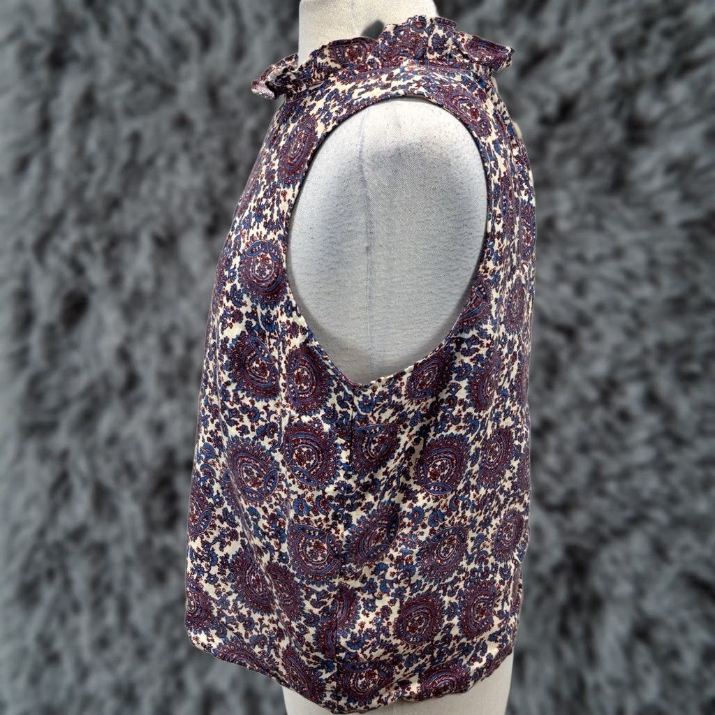 J.Crew J.CREW Top Women’s L Fleur Sleeveless Paisley Floral Ruffle Neck Blouse Linen Shirt Blouse Linen Multicolor Women Regular L Size L / US 10 / IT 46 - 1 Thumbnail