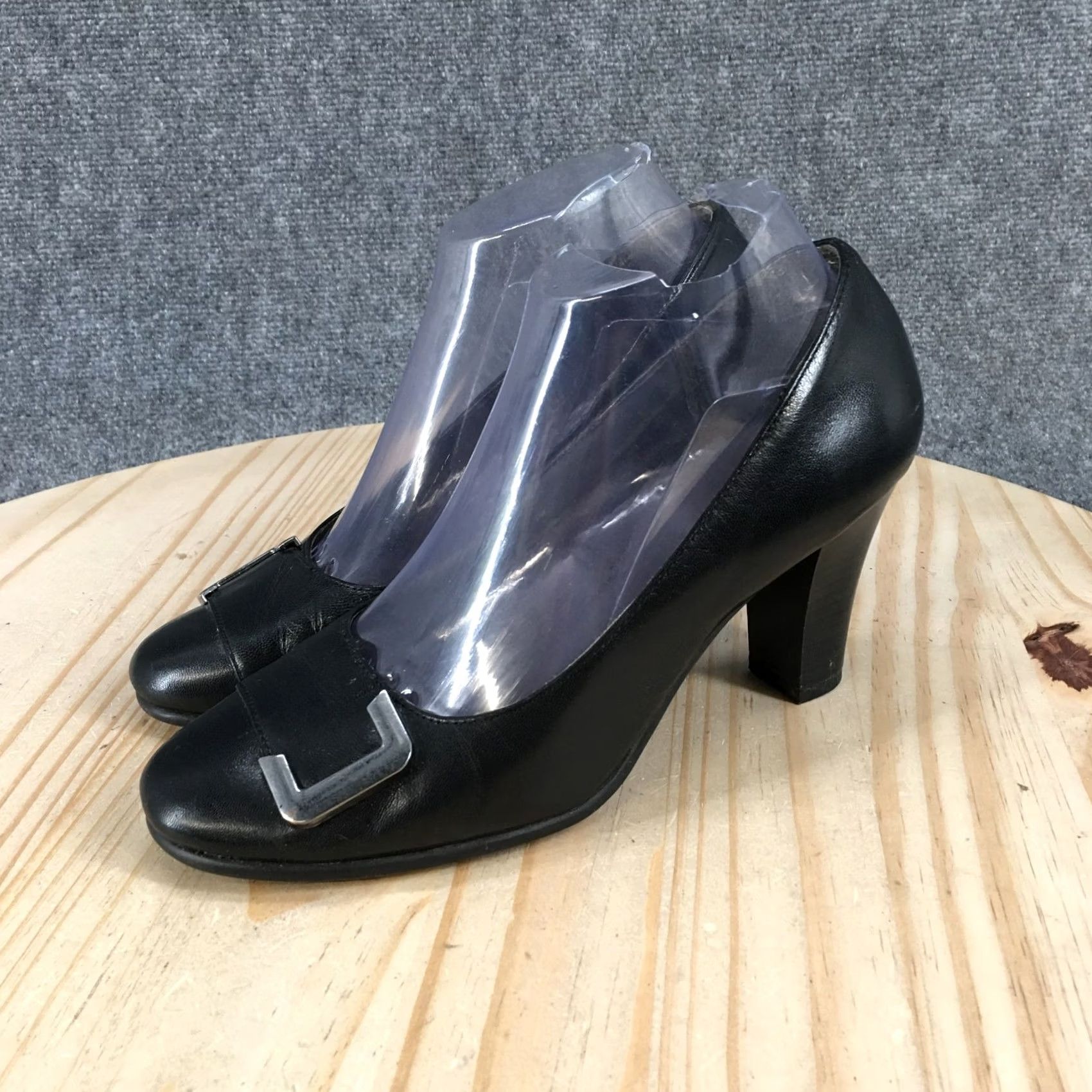 Vintage Aerosoles Heels Womens 7.5 Block Heels Slip On Dress Pumps Black Faux Leather Size M / US 6-8 / IT 42-44 - 3 Thumbnail