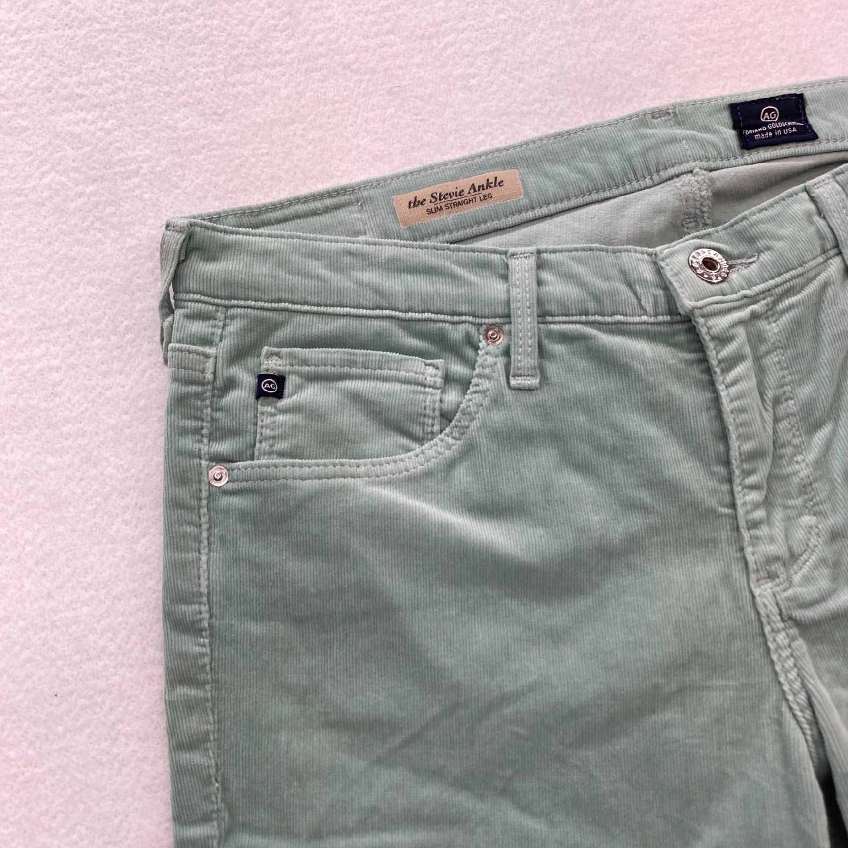 Vintage AG Adriano Goldschmied Stevie Ankle Pant Women's 30 Green Corduroy Slim Straight Pants Size 30" / US 8 / IT 44 - 3 Thumbnail