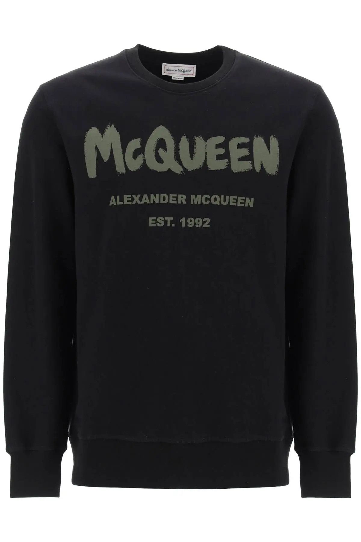 image of Alexander Mcqueen O1S22I1N1223 Mcqueen Graffiti Sweatshirt In Black, Men's (Size XL)