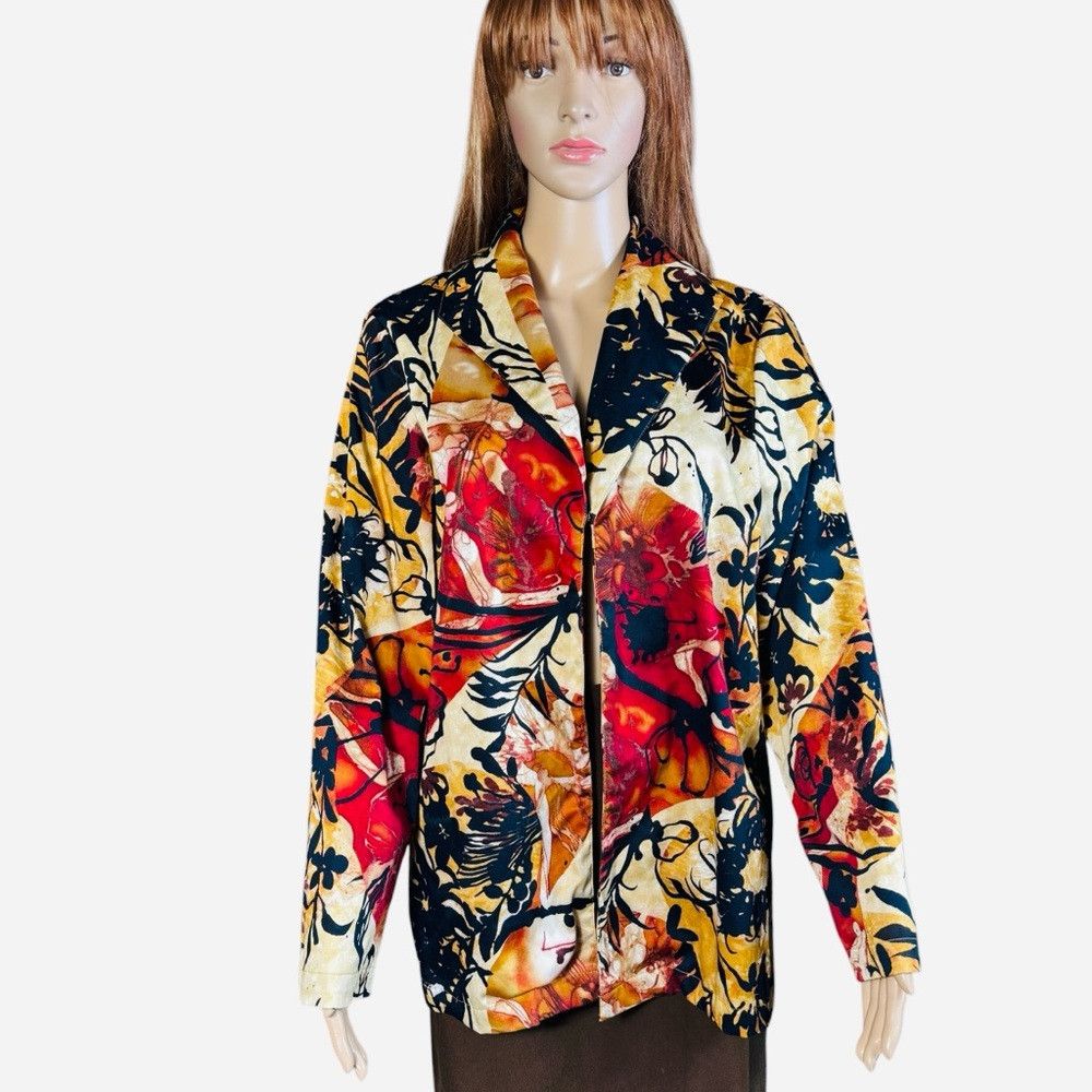 Chicos Additions By Chico's Cotton Long Sleeve Leaves Print Jacket Size L / US 10 / IT 46 - 1 Thumbnail