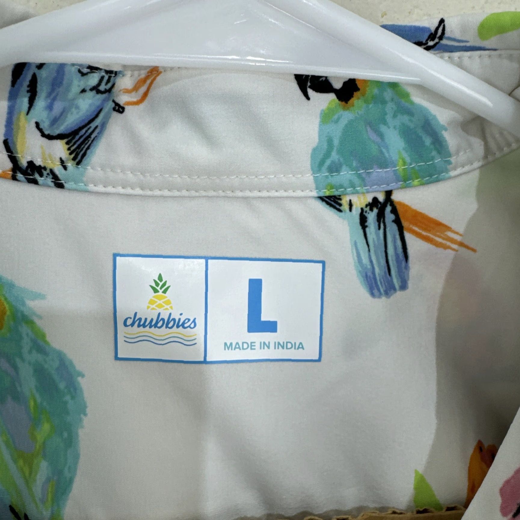 Chubbies Chubbies Mens Popover Shirt Macaw Parrot Hawaiian White Size Large White Size US L / EU 52-54 / 3 - 2 Thumbnail