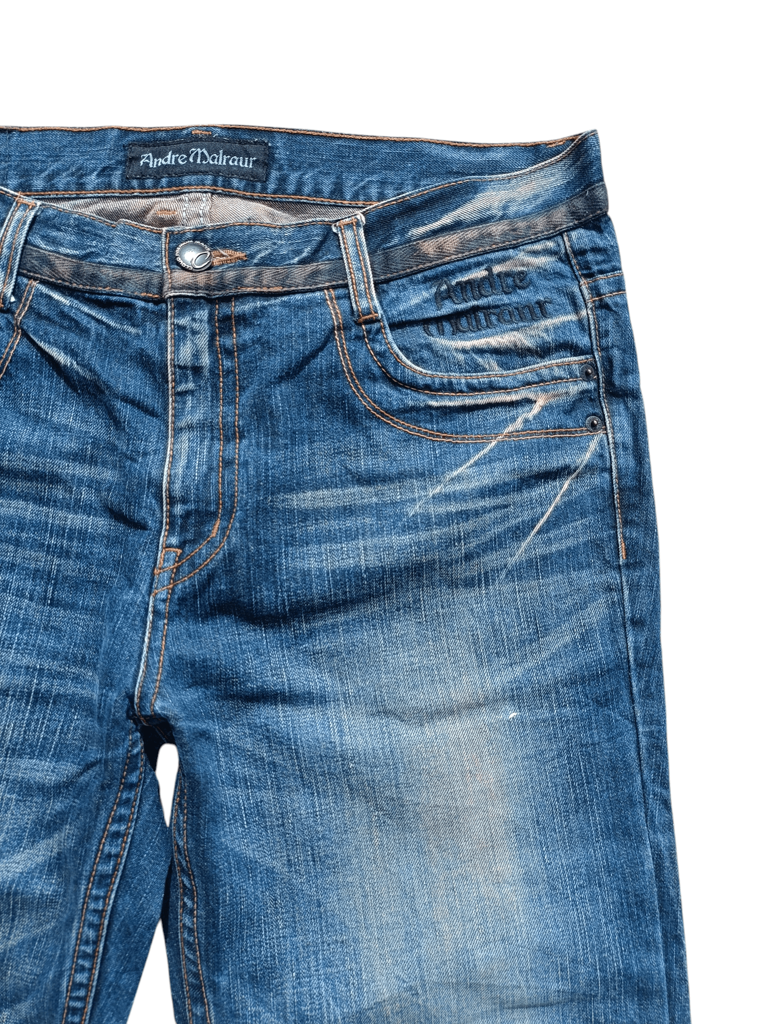 Designer RARE Andre Malraur Distressed Skull + Embroidery Angel Denim Size US 36 / EU 52 - 9 Thumbnail