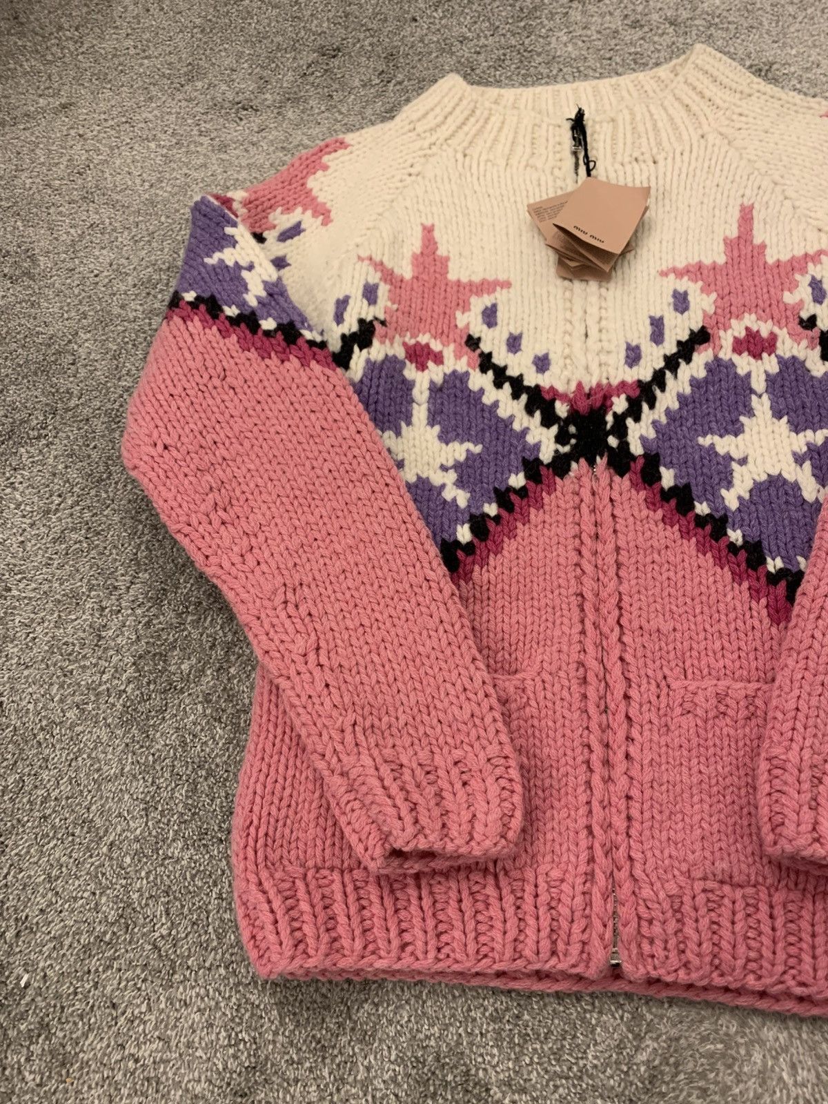 Miu Miu Miu Miu Shetland “Petalo” Heavy Knit Zip Cardigan –(UK 6–8) Size S / US 4 / IT 40 - 3 Thumbnail
