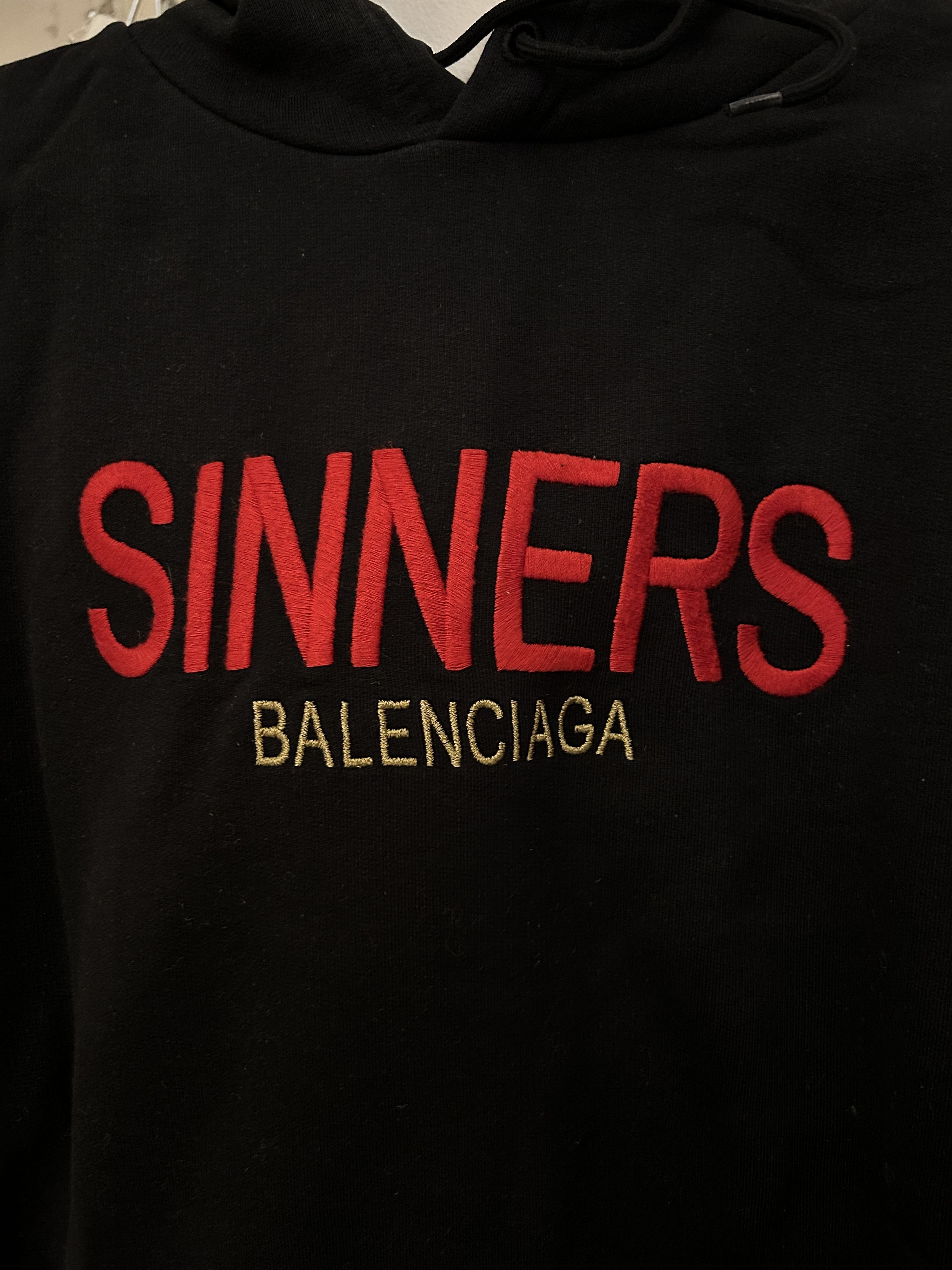 Balenciaga Sinners embroidered hooded cotton sweatshirt Black Oversized Size US S / EU 44-46 / 1 - 2 Thumbnail
