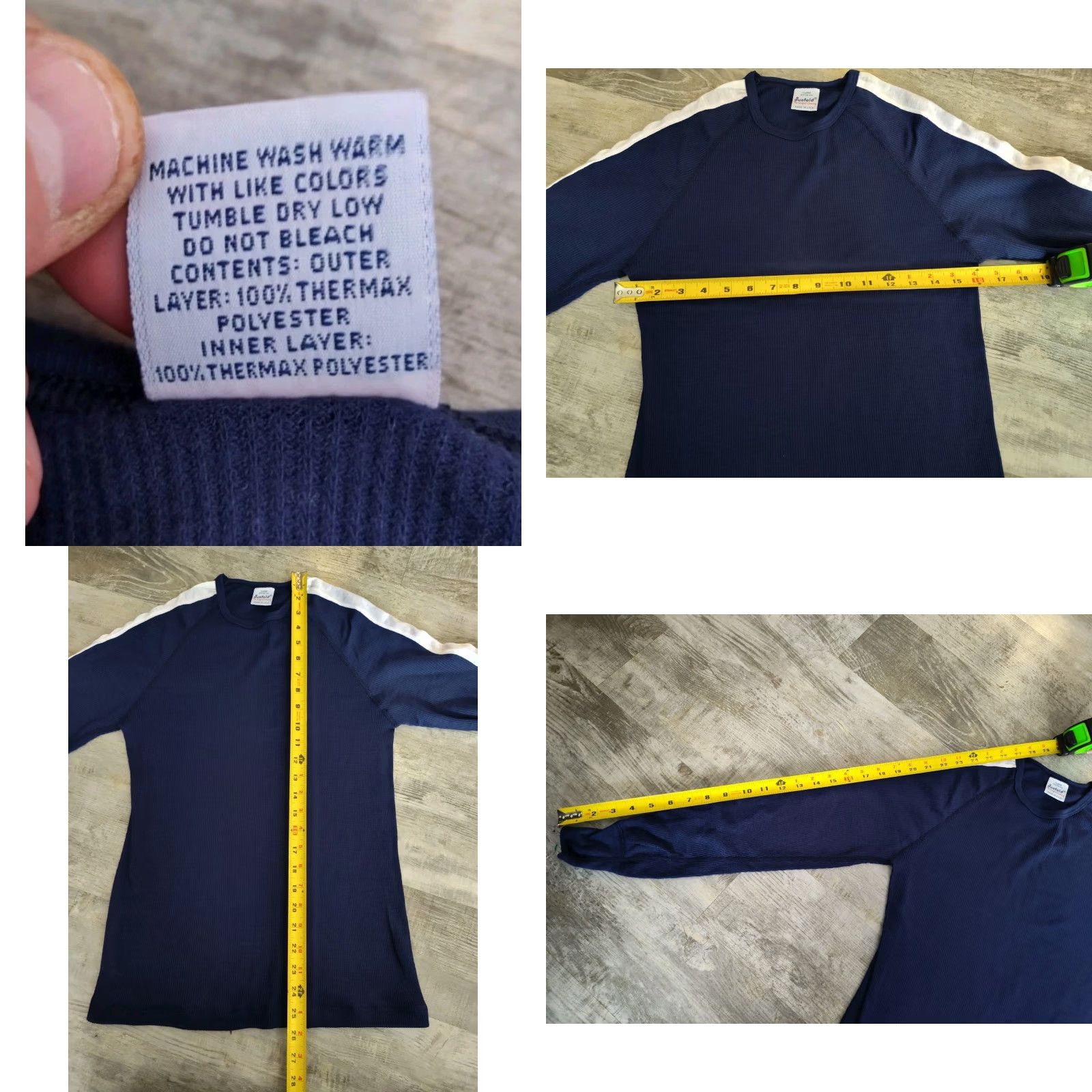 Layer 8 VINTAGE Duofold Shirt Slim XL Blue Striped Thermal Waffle Knit 90s 80s Womens USA Size XL / US 12-14 / IT 48-50 - 8 Thumbnail