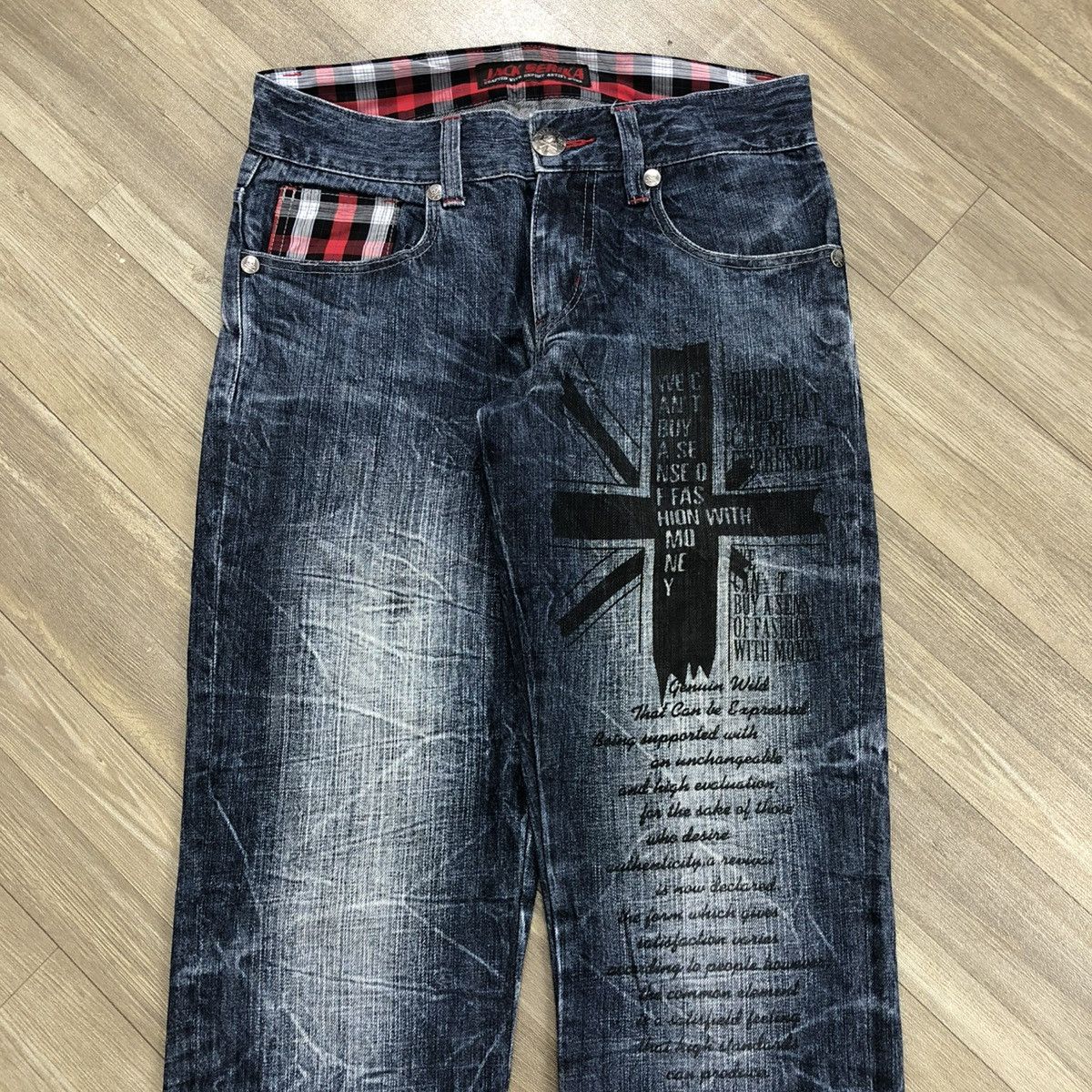 If Six Was Nine × Japanese Brand × Le Grande Bleu (L.G.B.) 2000s Jack Serika Painted Poem Punk Lgb Style Faded Jeans Size US 31 - 2 Thumbnail