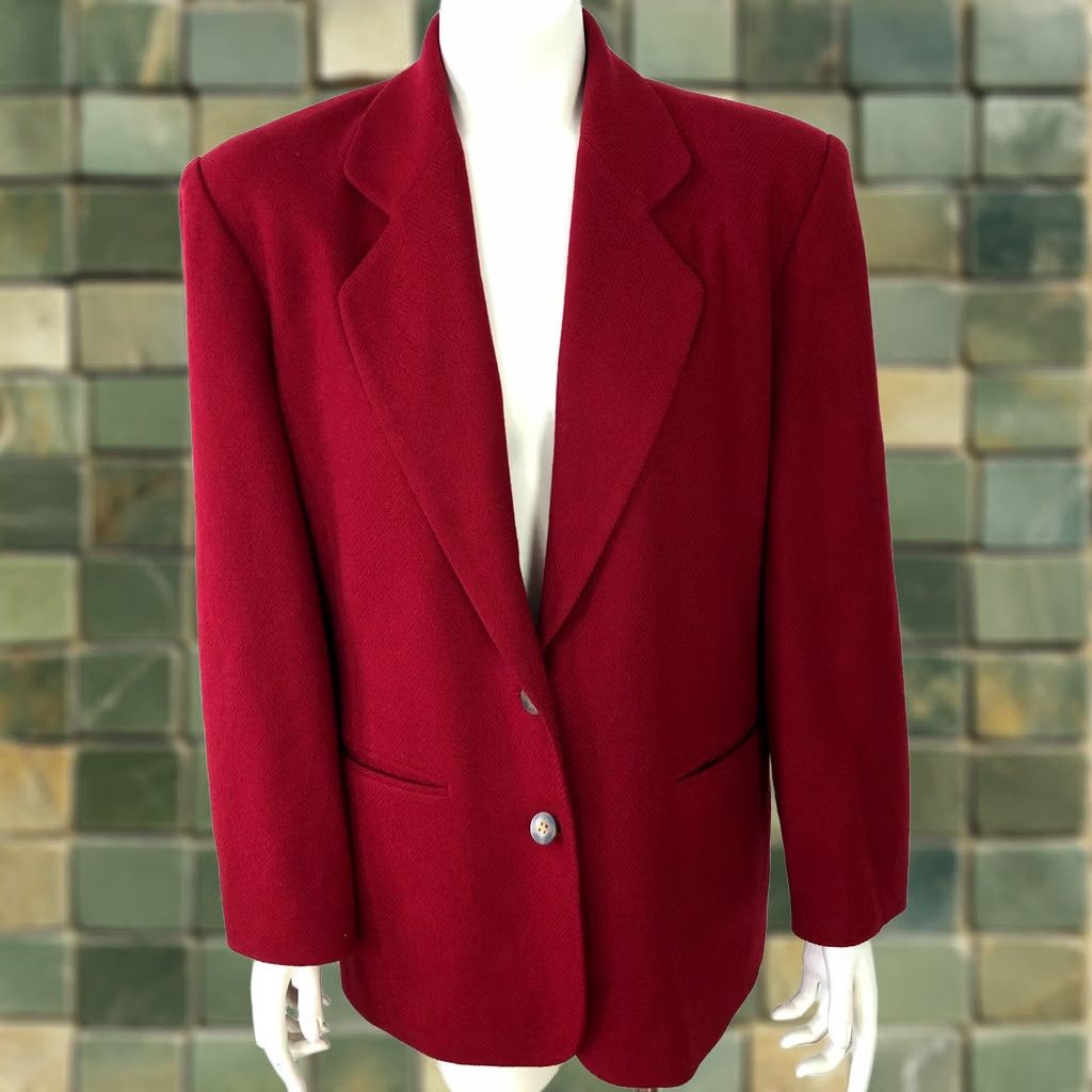 Lands' End Lands' End Blazer Jacket Herringbone Dark Red 100% Wool Two Button Petite 10P Women Summer/Multi-Season Casual/Business Size L / US 10 / IT 46 - 1 Thumbnail