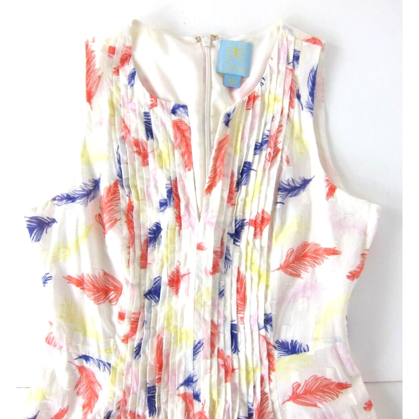 Vintage CeCe White Sleeveless Sheath Dress 2 - 100% Cotton Floral Kaftan A-Line Zip Back Lined Women’s Size XS / US 0-2 / IT 36-38 - 3 Thumbnail