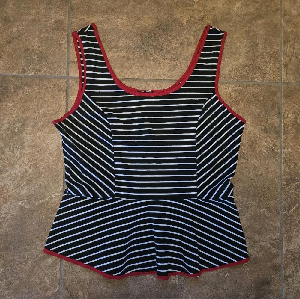 Designer Black White Striped CS Babydoll Tank Size XL / US 12-14 / IT 48-50 - 1 Thumbnail