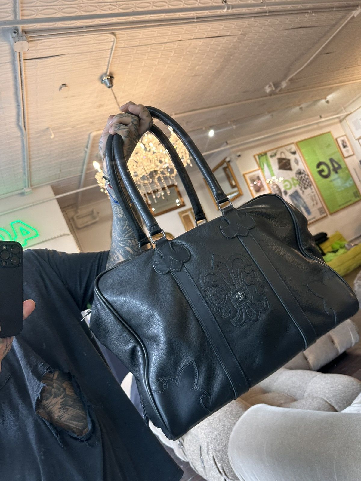Chrome Hearts FULL LEATHER HUGE XXL LUGGAGE CHROME HEARTS DUFFLE BAG Size ONE SIZE - 12 Thumbnail