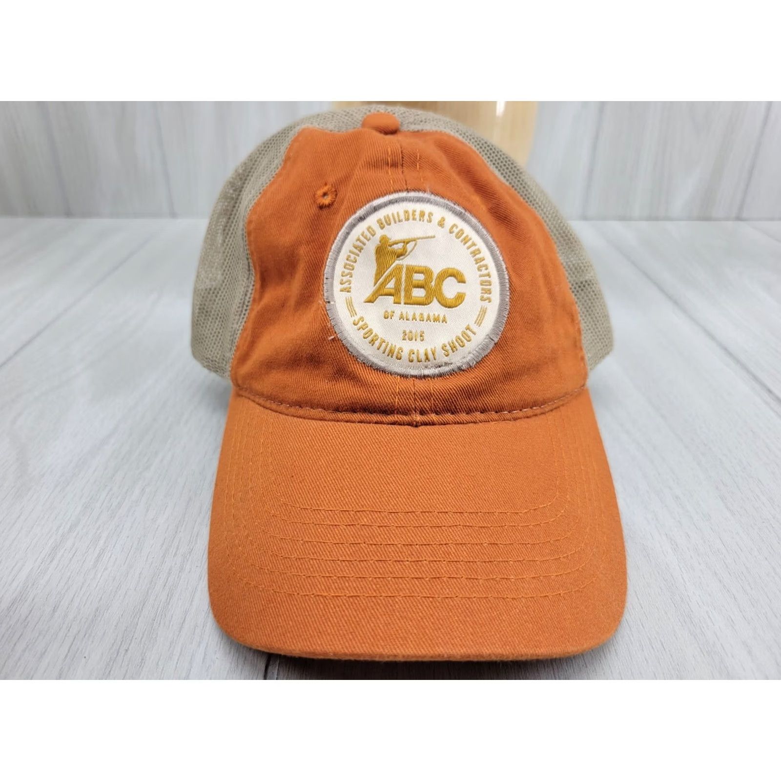 Vintage ABC Associated Builders & Contractors Alabama Trucker Hat Sport Clay Shoot 2015 Adjustable Orange Twill Mesh Back Lightweight Embroidered Men Hat Size ONE SIZE - 2 Thumbnail
