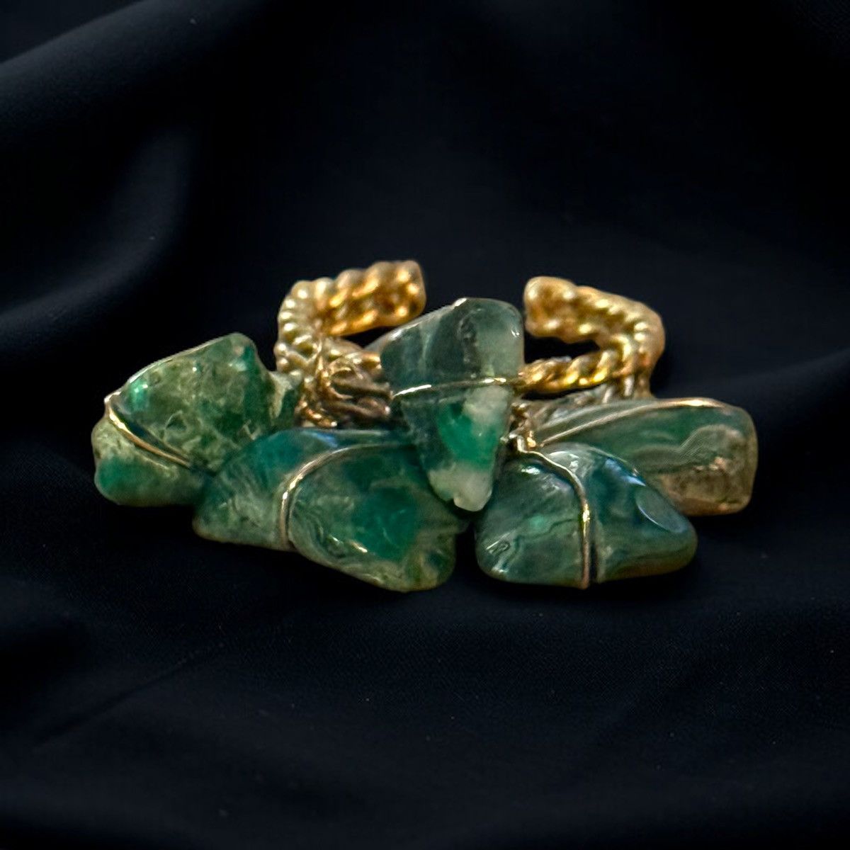 Vintage Vintage gold tone moss agate dangle cluster cuff ring Size ONE SIZE - 1 Thumbnail