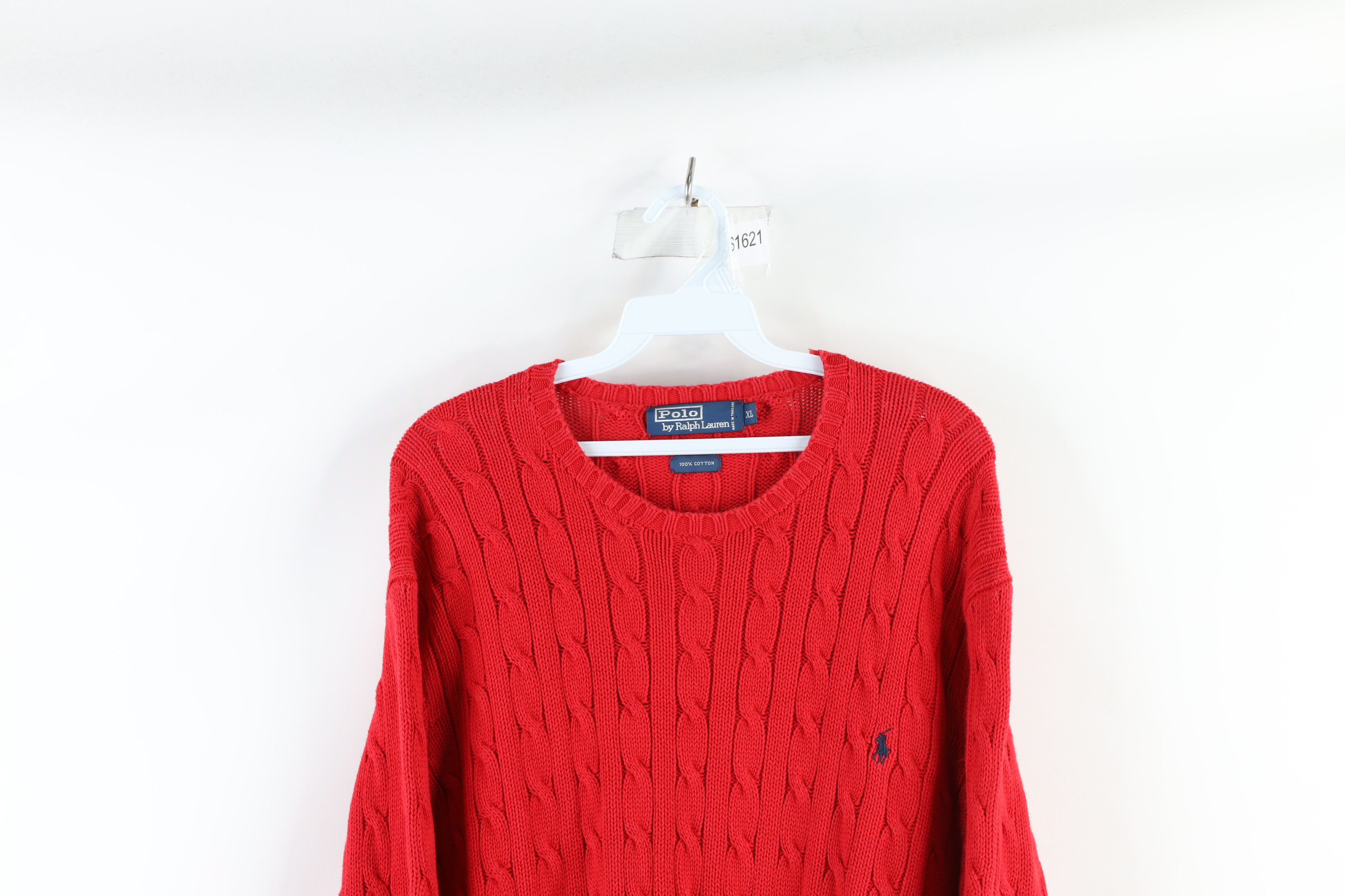 Polo Ralph Lauren Vintage 90s Ralph Lauren Cable Knit Crewneck Sweater Red Size US XL / EU 56 / 4 - 2 Thumbnail