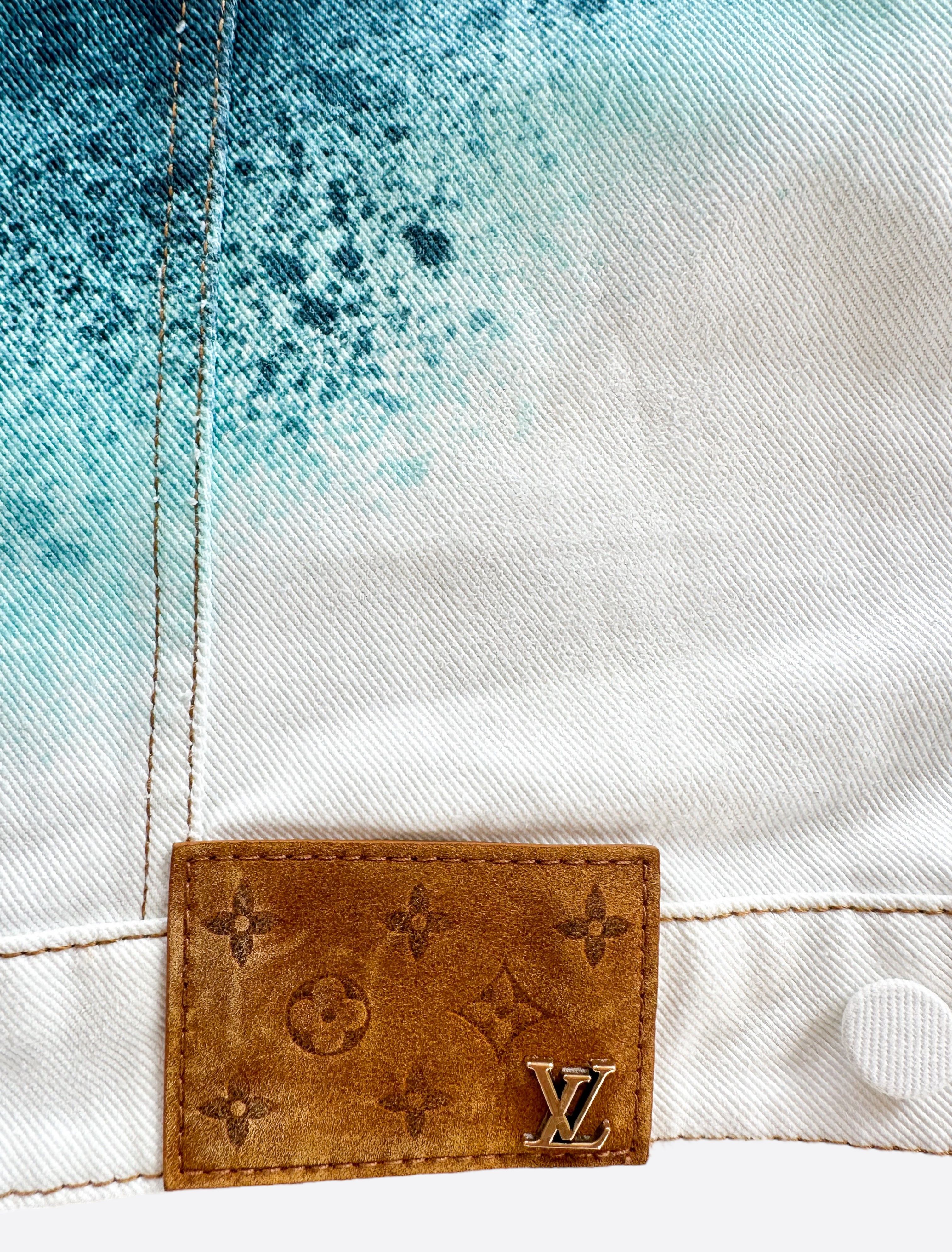 Louis Vuitton Louis Vuitton White & Turquoise LV Spray Denim Jacket Size US XXL / EU 58 / 5 - 4 Thumbnail