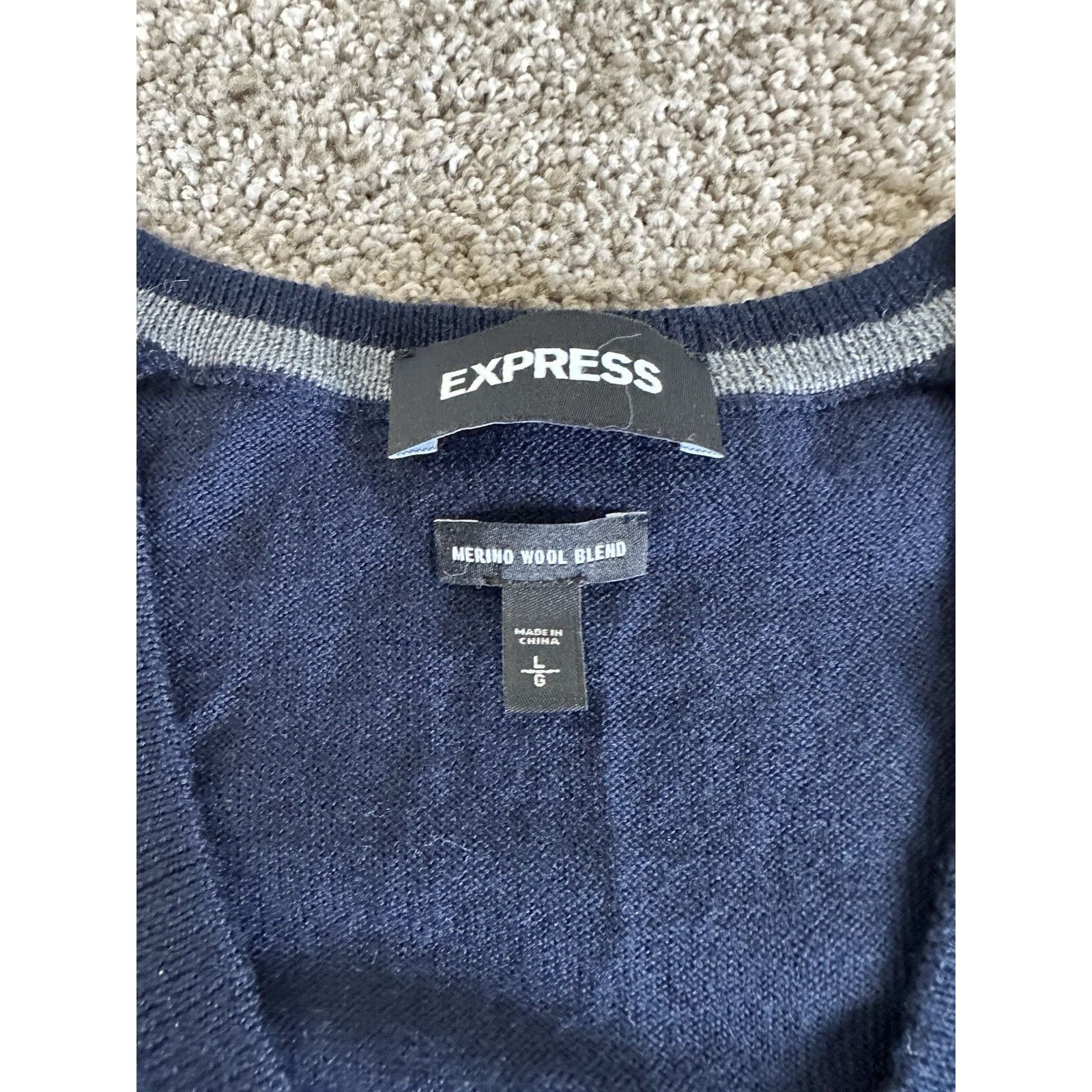 Express Express Sweater Mens L Large Blue Long Sleeve Merino Wool Size US L / EU 52-54 / 3 - 2 Thumbnail