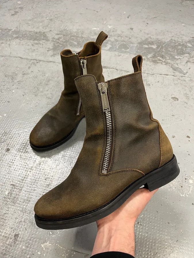 Dsquared2 2010s Dsquared2 Double Front Zip Raw Brown Leather Boots Size US 7 / EU 40 - 1 Thumbnail