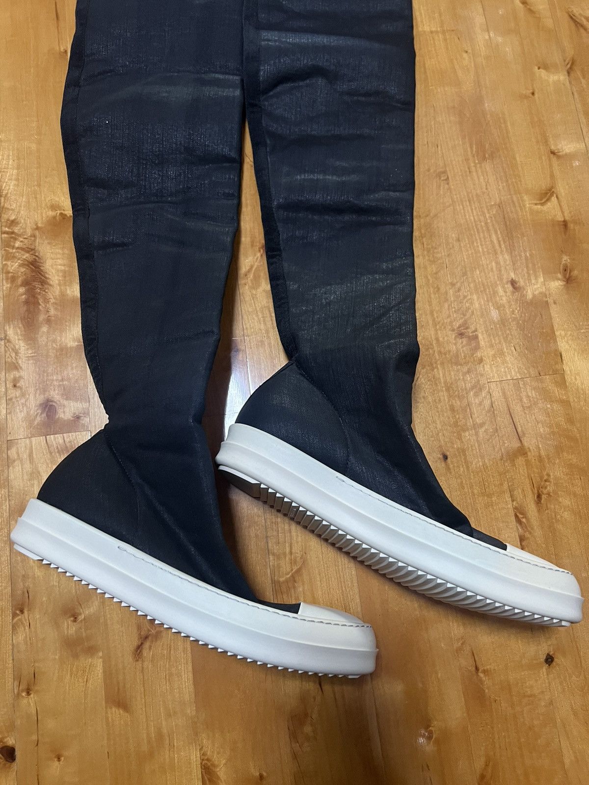 Rick owens waxed thigh high stocking ramones
