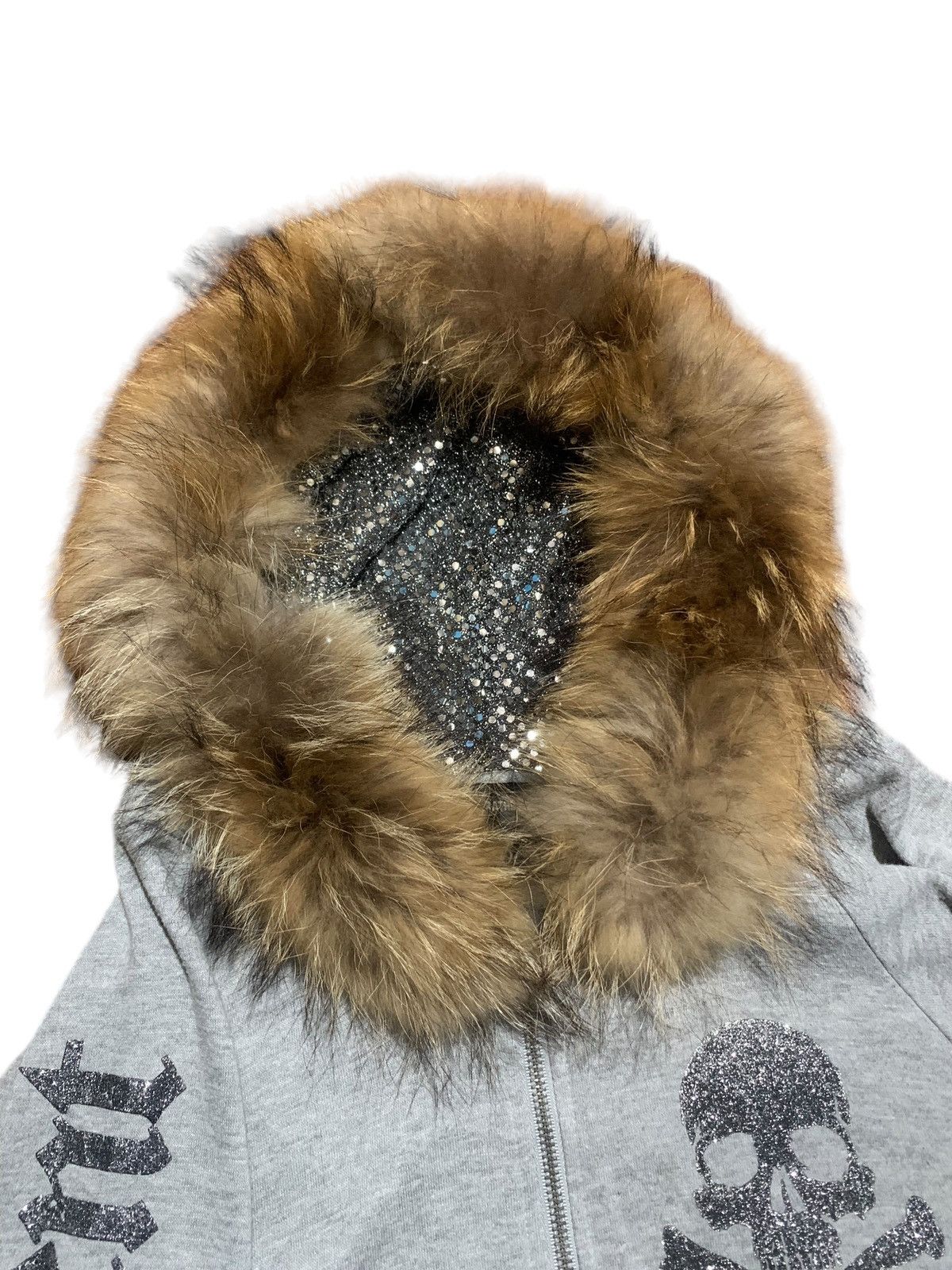 Plein Beaute baggy glitter skull poem fur hoodie oversized