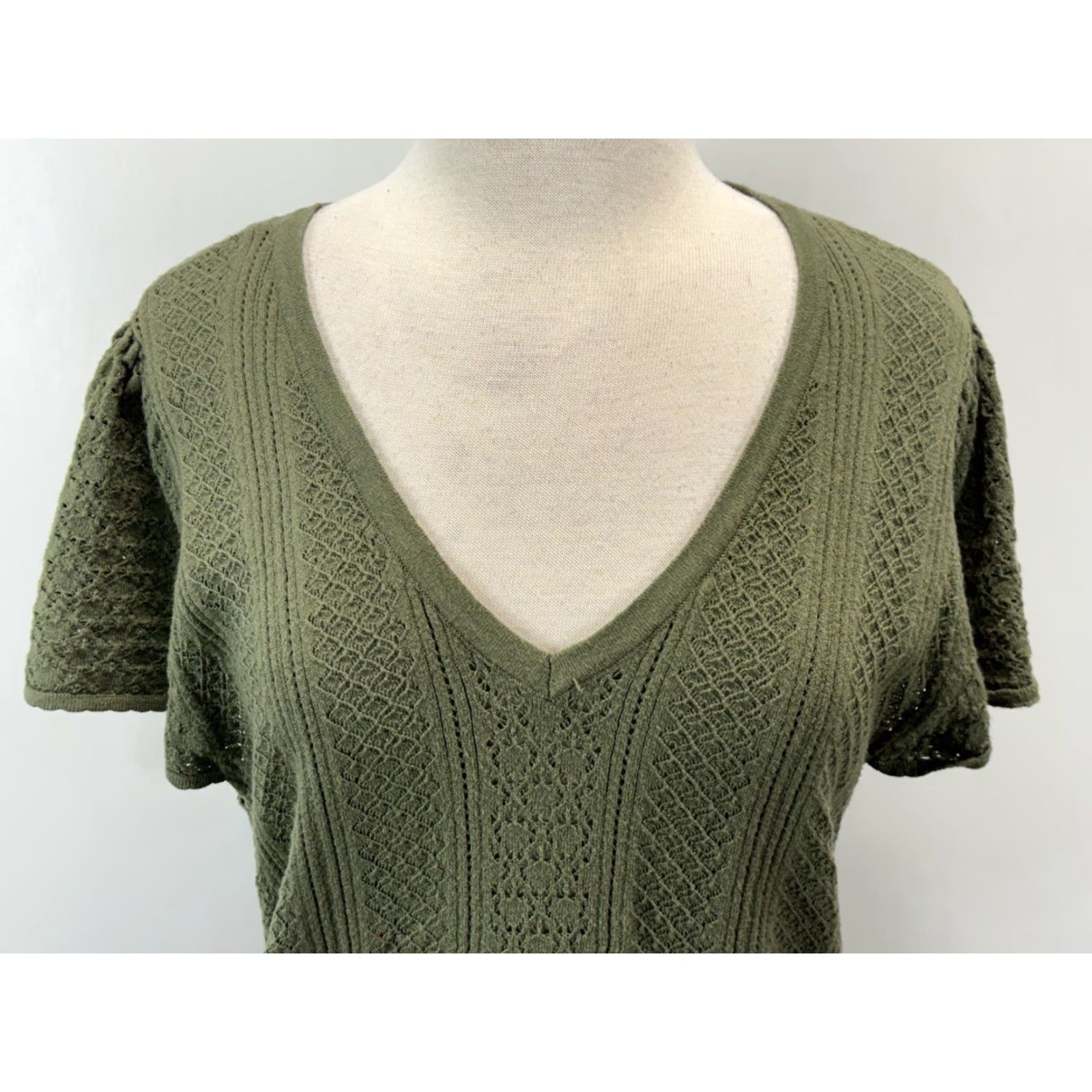 Torrid VINTAGE? No, Torrid Pointelle Sweater Green Short Sleeve 2X Plus Pullover V-Neck Knit Rayon Blend Women Adult 2X Torrid Sweater Size XXL / US 16-18 / IT 52-54 - 5 Thumbnail