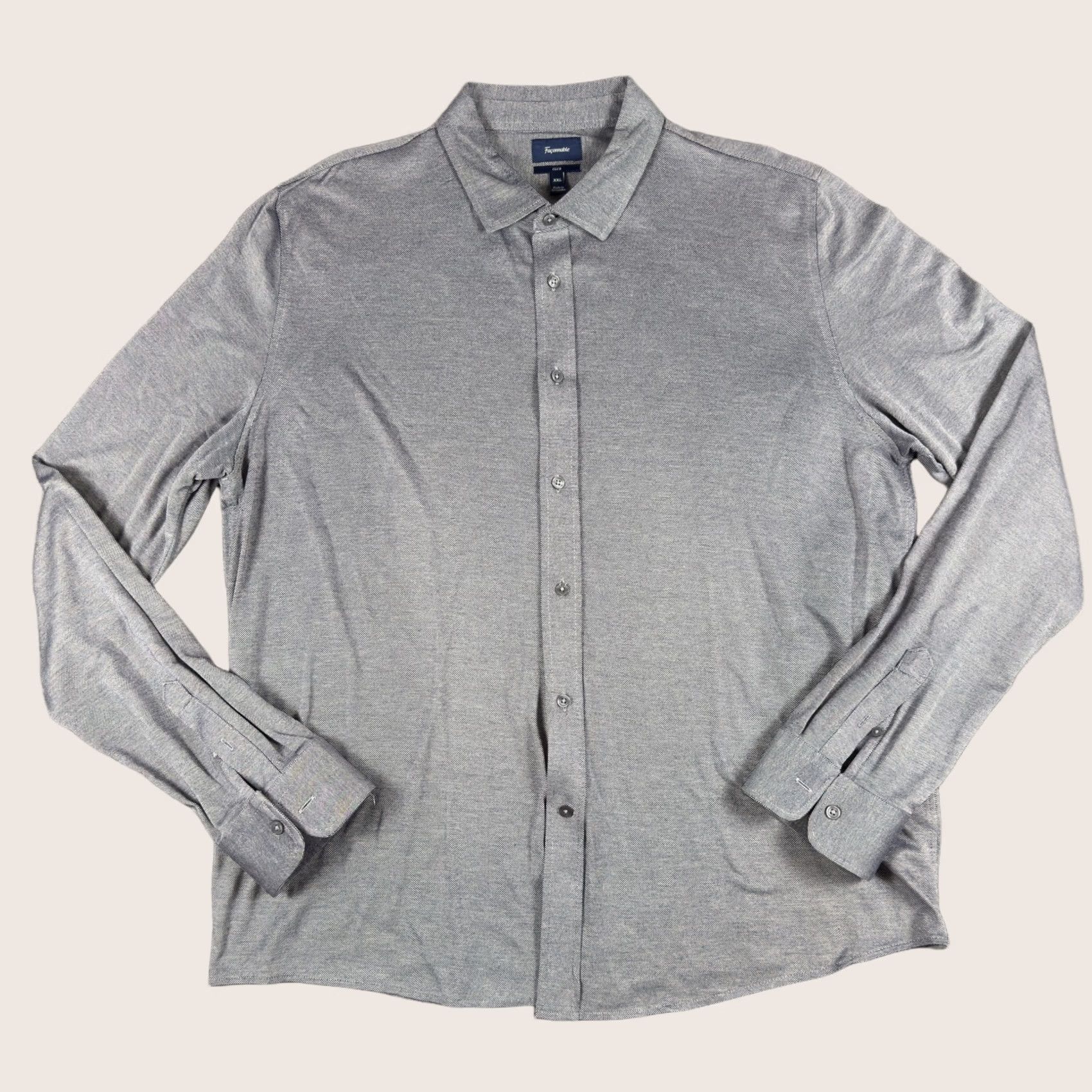 Faconnable Faconnable Shirt Mens 2XL Gray Long Sleeve Button Down Cotton Panama Weave Club Size US XXL / EU 58 / 5 - 1 Thumbnail