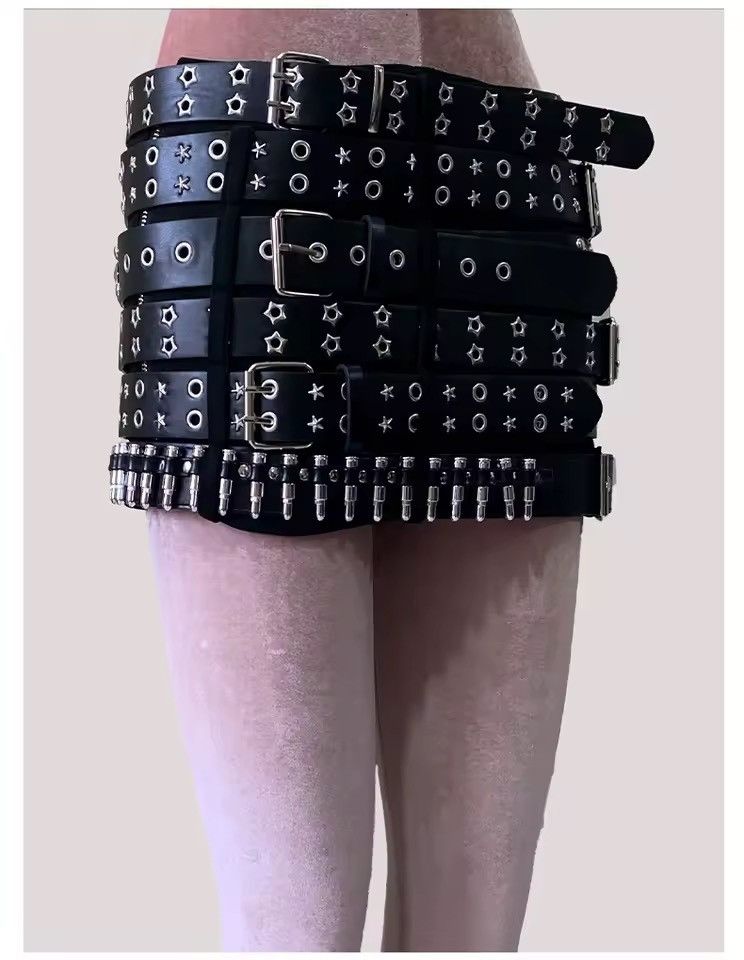 Other Gothic Designer Punk PU Leather Rivet Mini Skirt Size 27" / US 4 / IT 40 - 9 Thumbnail