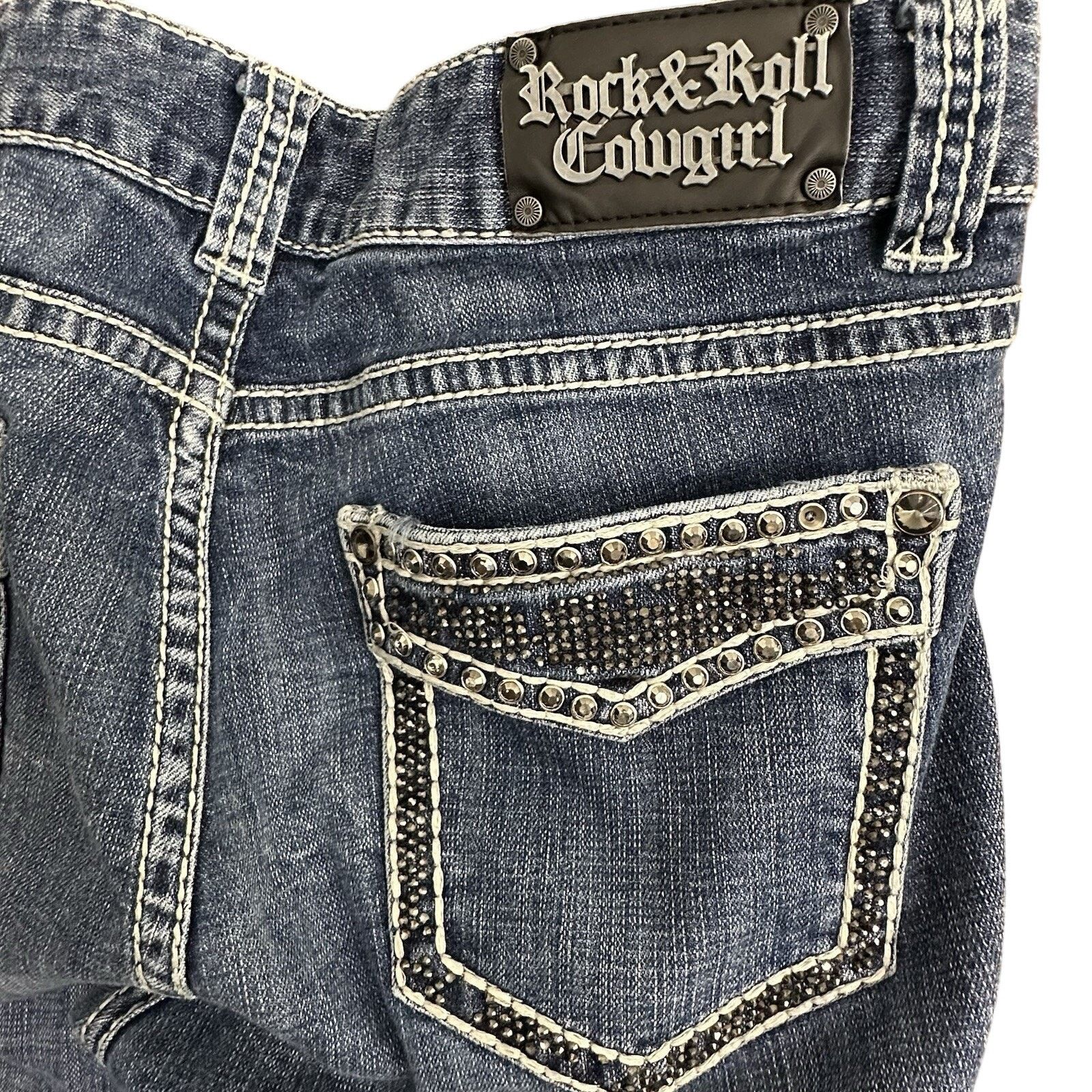 Other Rock & Roll Cowgirl Jeans Womens 32x34 Studded Silver Stitch Size 32" / US 10 / IT 46 - 3 Thumbnail