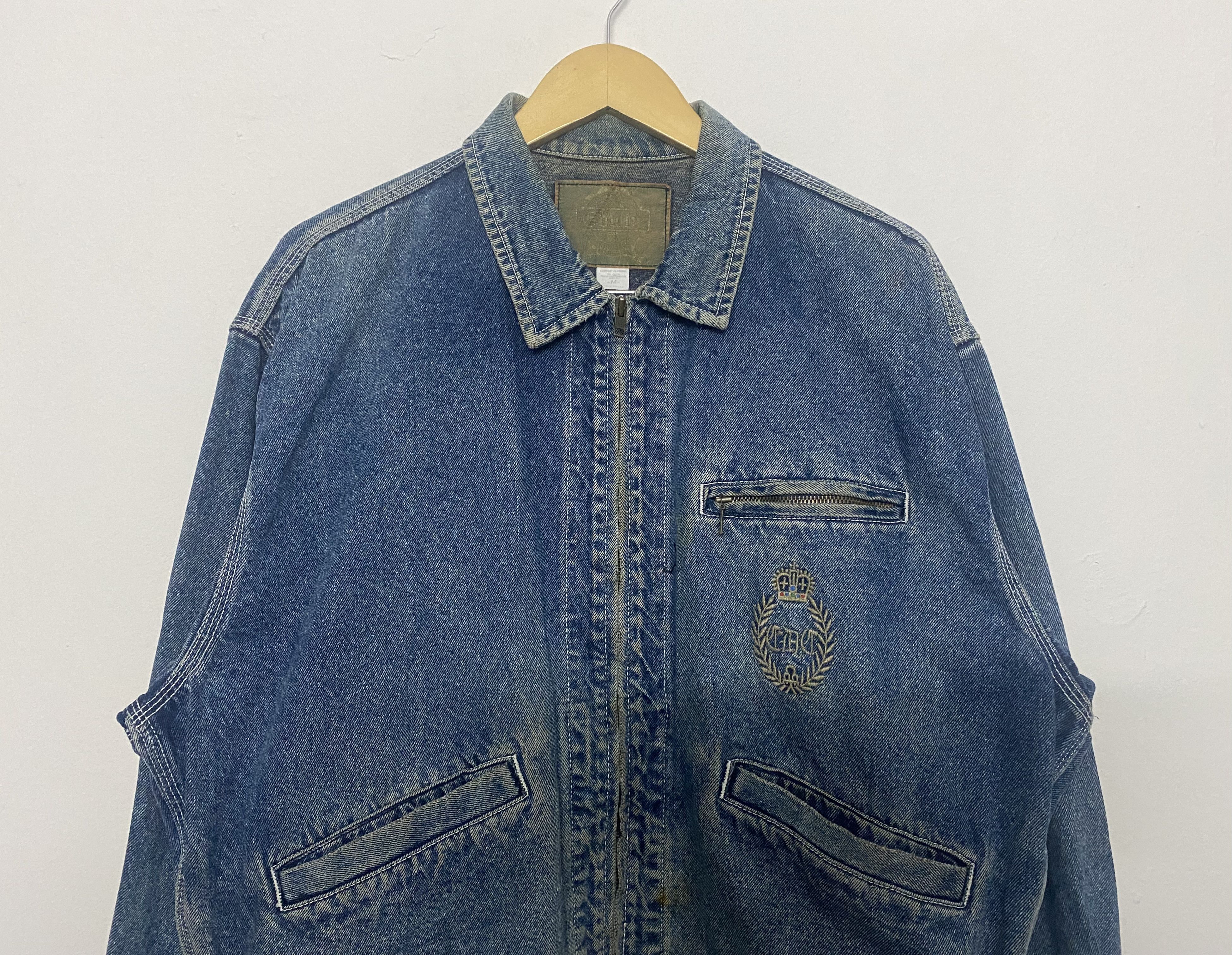Edwin VINTAGE EDWIN Crown Embroidered Zip Denim Bomber Jacket (M) Size US M / EU 48-50 / 2 - 4 Thumbnail