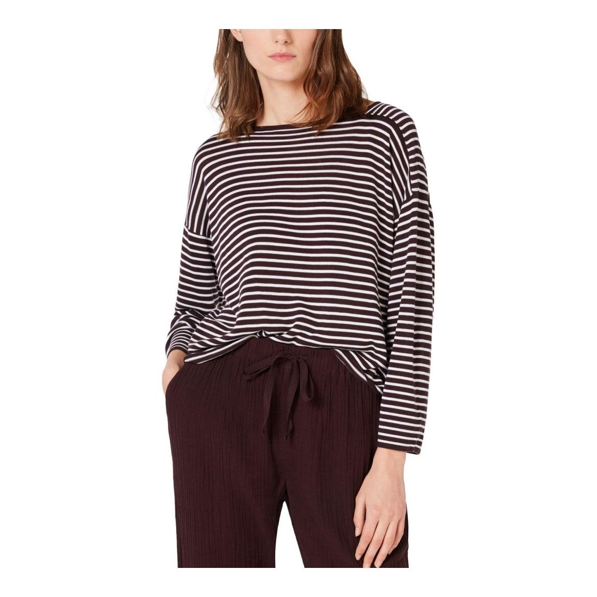Eileen Fisher Eileen Fisher Bateau-Neck Brown White Stripe Sweater Sz M Size M / US 6-8 / IT 42-44 - 2 Thumbnail
