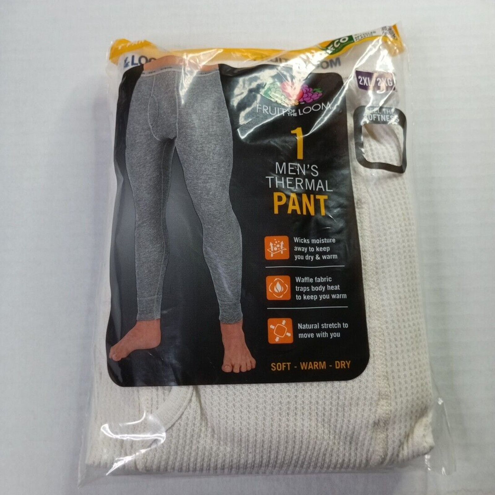 Fruit Of The Loom Fruit of the Loom Thermal Underwear Pants Mens 2XL Nat White Size 44 - 1 Thumbnail