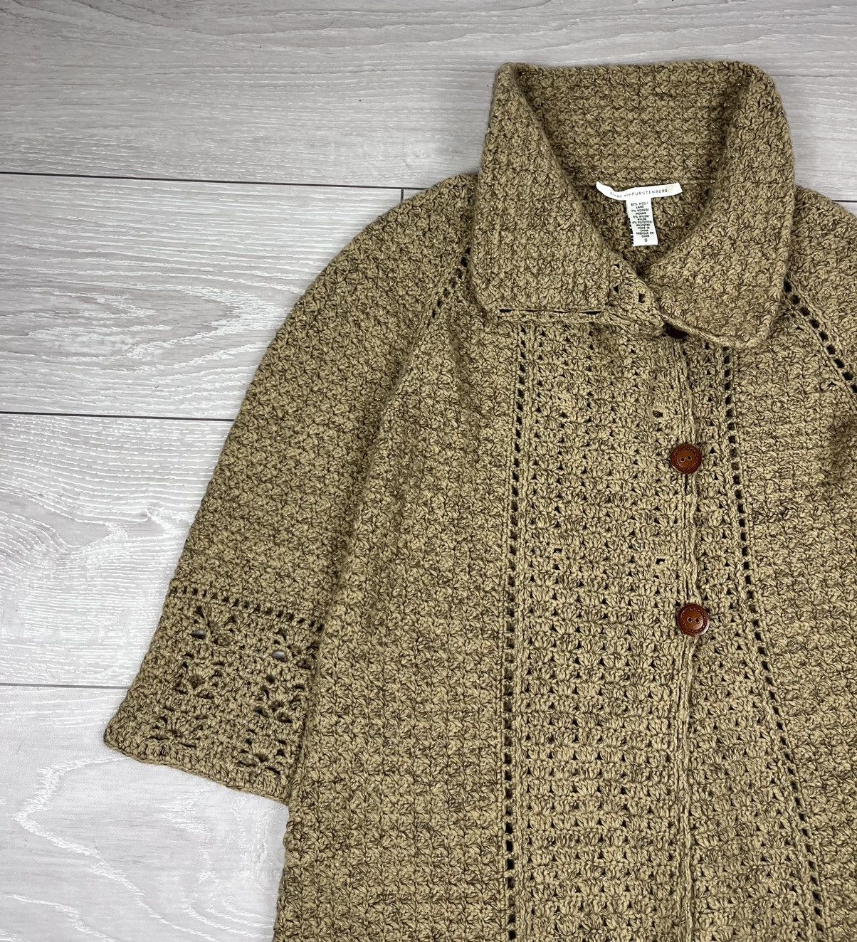 Diane von Furstenberg Diane Von Furstenberg Cable Knit Double Breasted Wool Coat Size S / US 4 / IT 40 - 4 Thumbnail