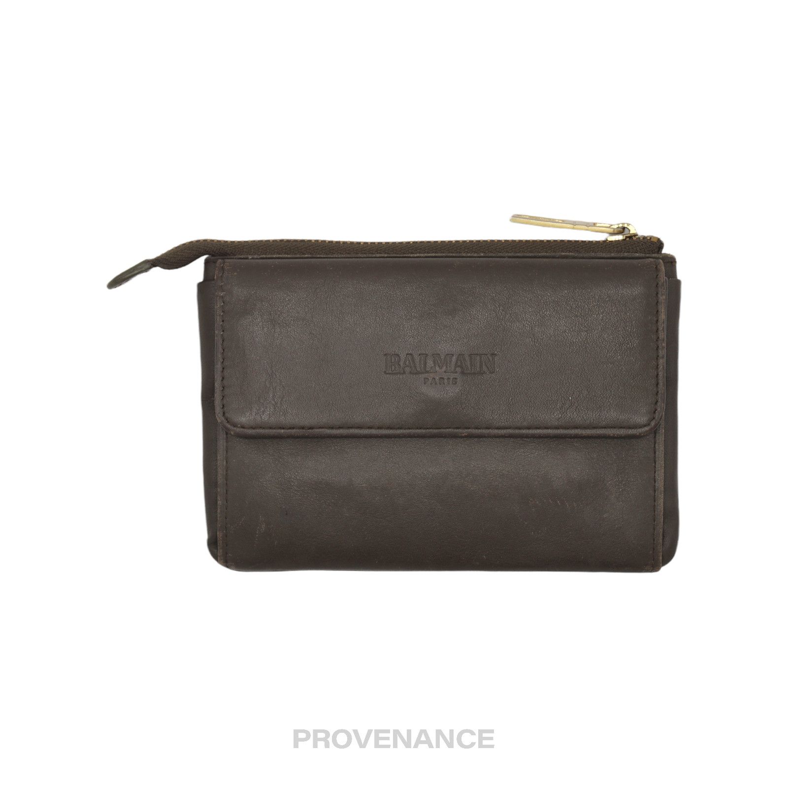 Balmain 🔴 Balmain Cles Zip Pouch Wallet - Olive Leather Size ONE SIZE - 3 Thumbnail