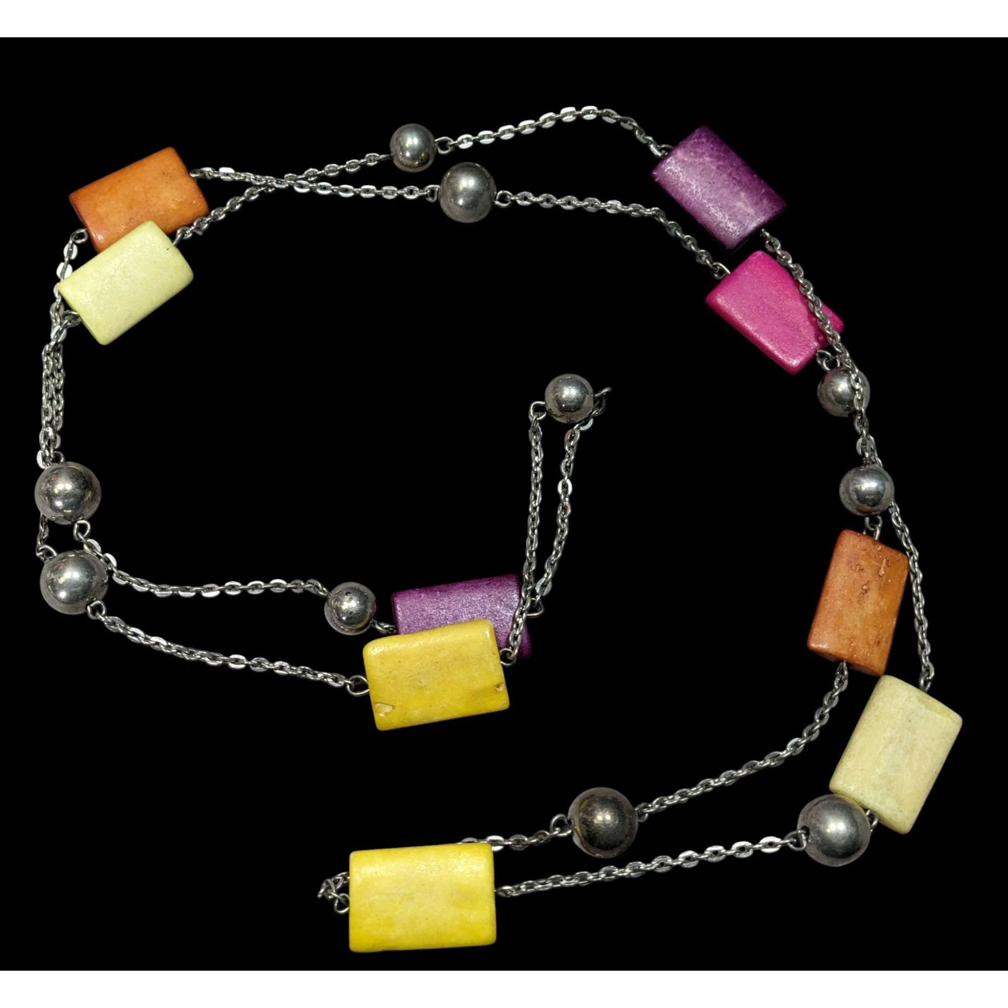Other Vintage Rainbow And Stone Silver Tone Station Necklace Size ONE SIZE - 1 Thumbnail