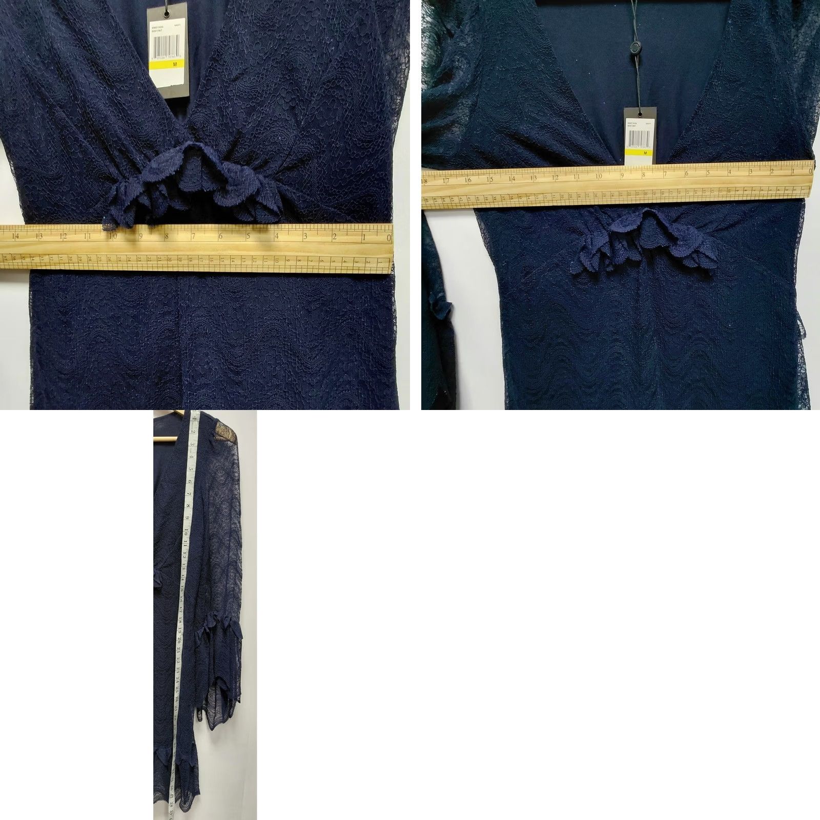 Vintage NWT Max Studio Navy Lace Ruffle Long Sleeve Dress | Size M | Women, A-Line, Party/Cocktail, V-Neck, Sheer Sleeves, Lined Body Size M / US 6-8 / IT 42-44 - 9 Thumbnail
