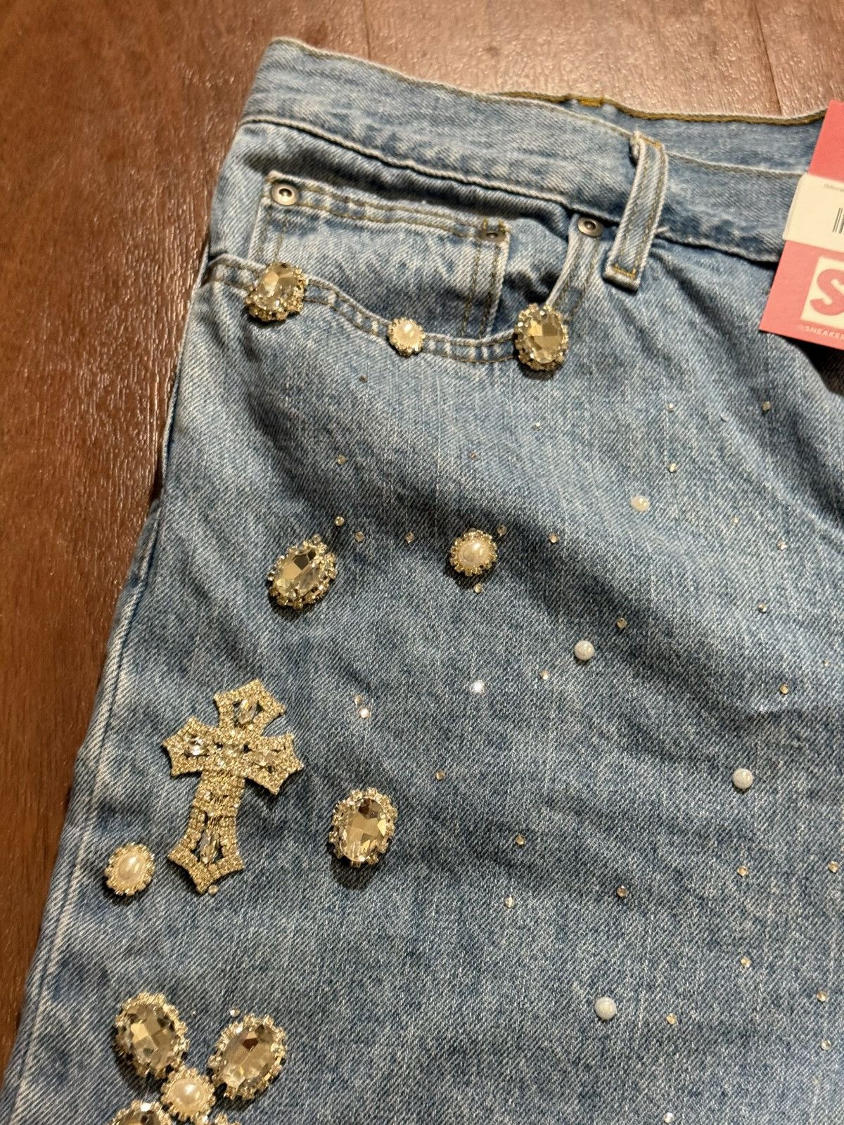 Other Billionaire Dreams Crystal Blue Denim Shorts Size US 38 / EU 54 - 4 Thumbnail