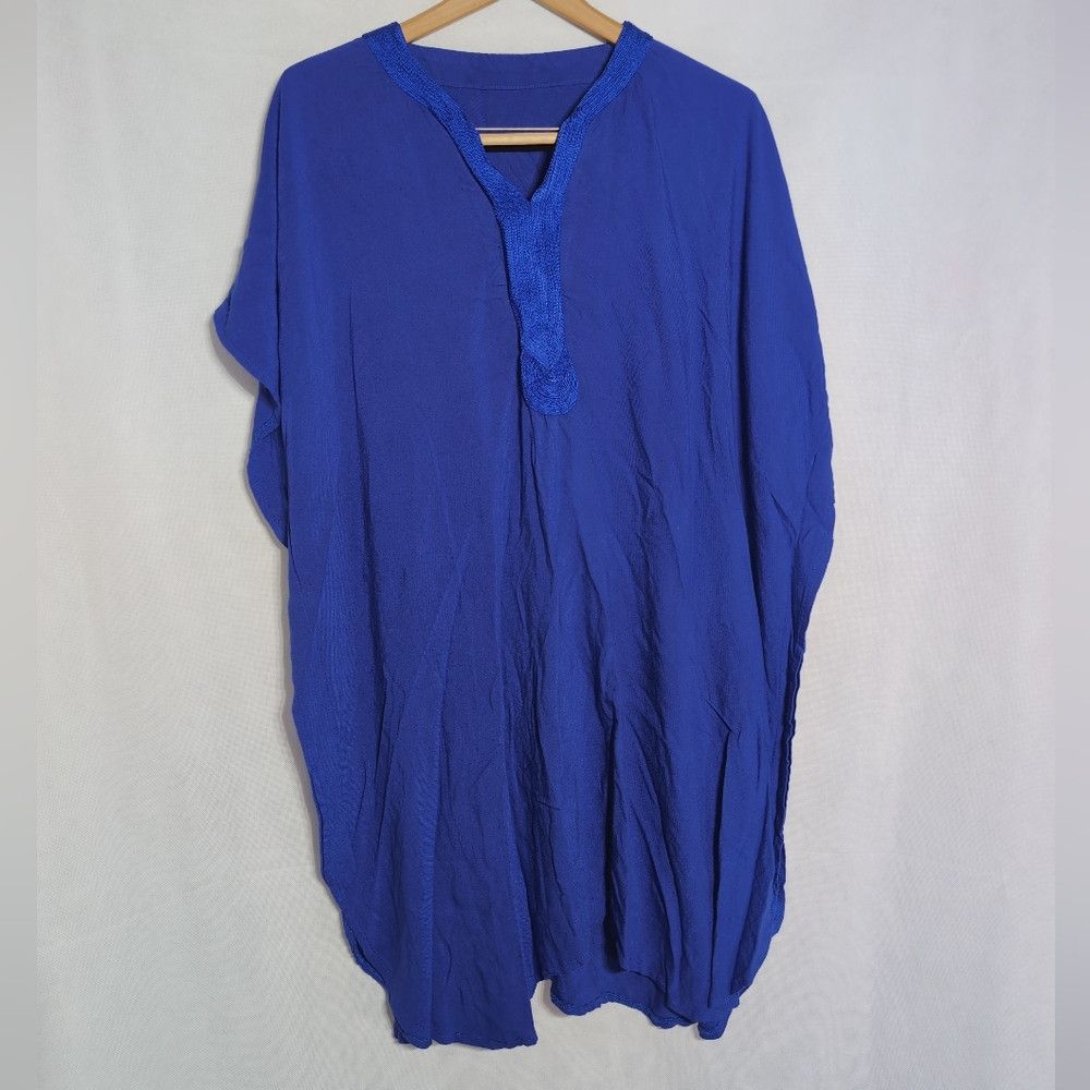 Handmade Unbranded Vibrant 2X Blue Women's Tunic Top Heavy Embroider Size XXL / US 16-18 / IT 52-54 - 2 Thumbnail