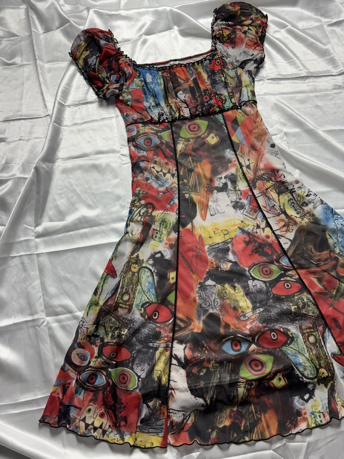Vintage Psychedelic crazy vintage mesh midi dress Size M / US 6-8 / IT 42-44 - 6 Thumbnail