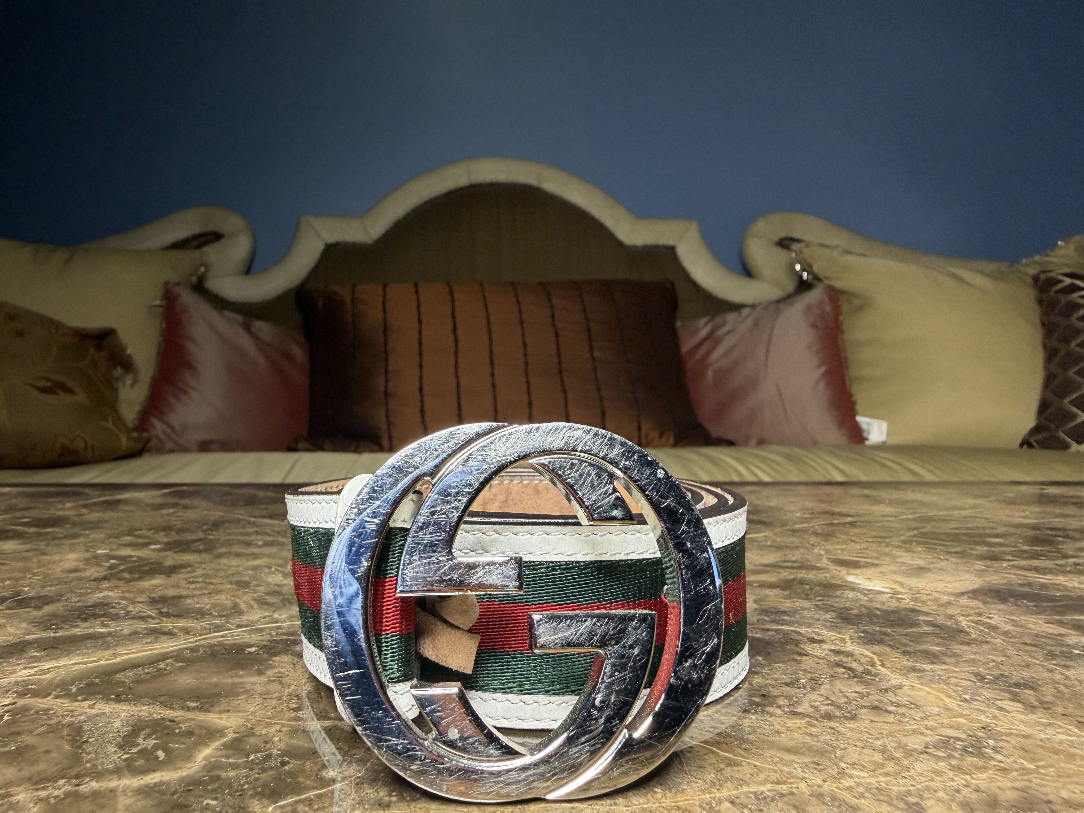 Gucci Gucci Interlocking G Belt, Stripes: White/Red/Green Size 36 - 3 Thumbnail