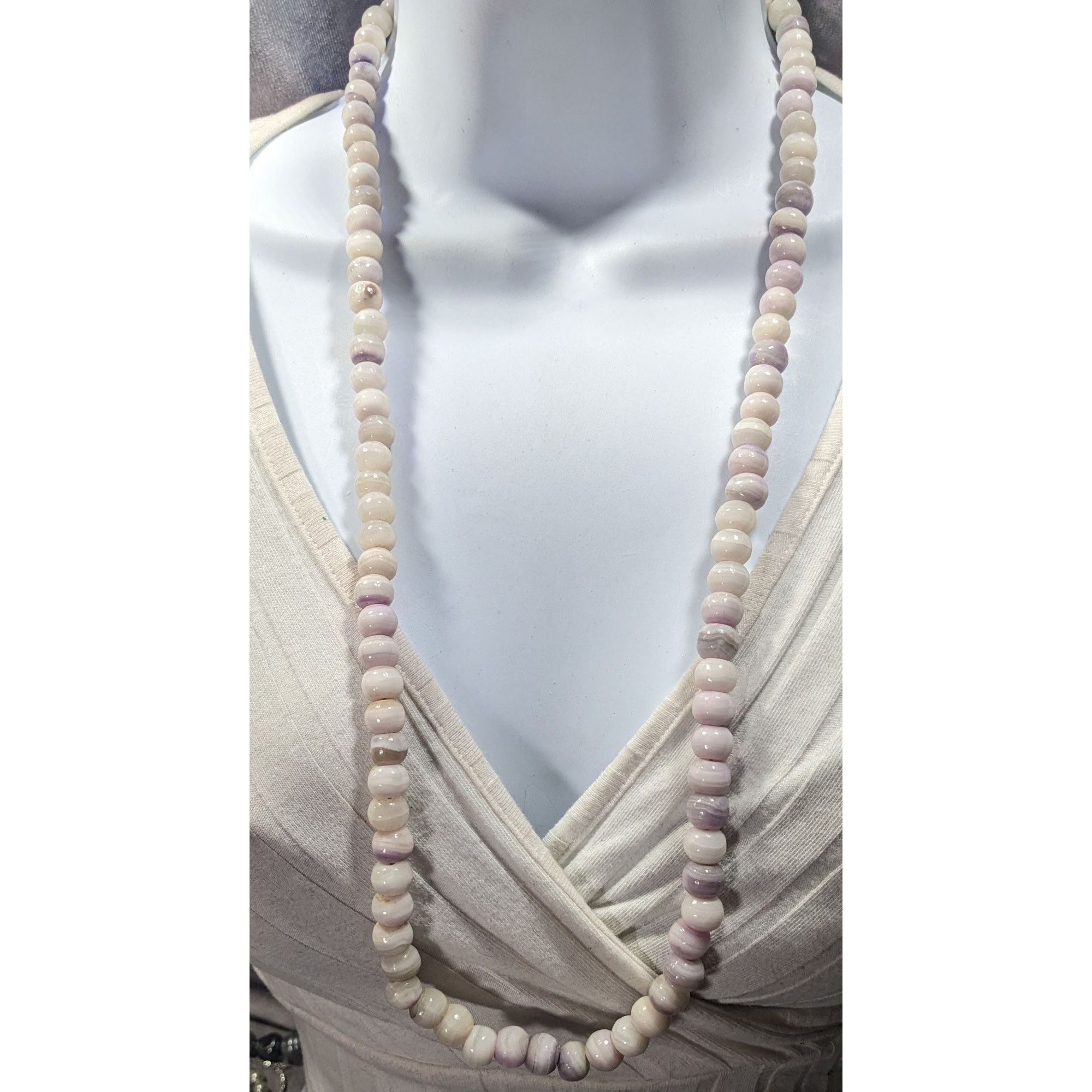 Other Casual Agate Beaded Necklace White With Purple Banding Size ONE SIZE - 2 Thumbnail
