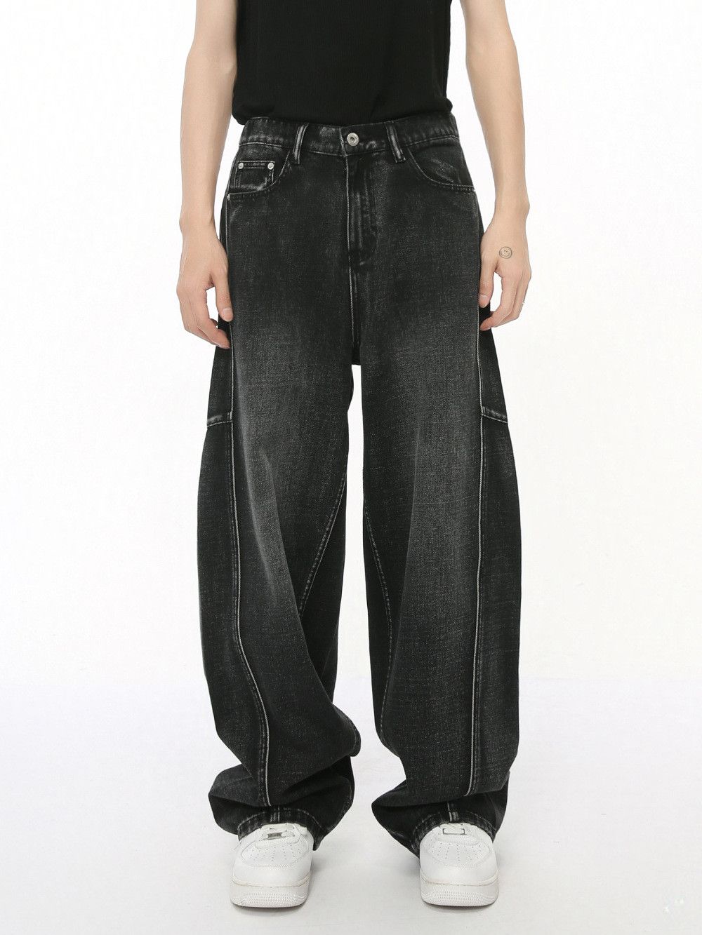 Japanese Brand Men's American patchwork straight leg wide-leg black jeans Size US 32 / EU 48 - 1 Thumbnail