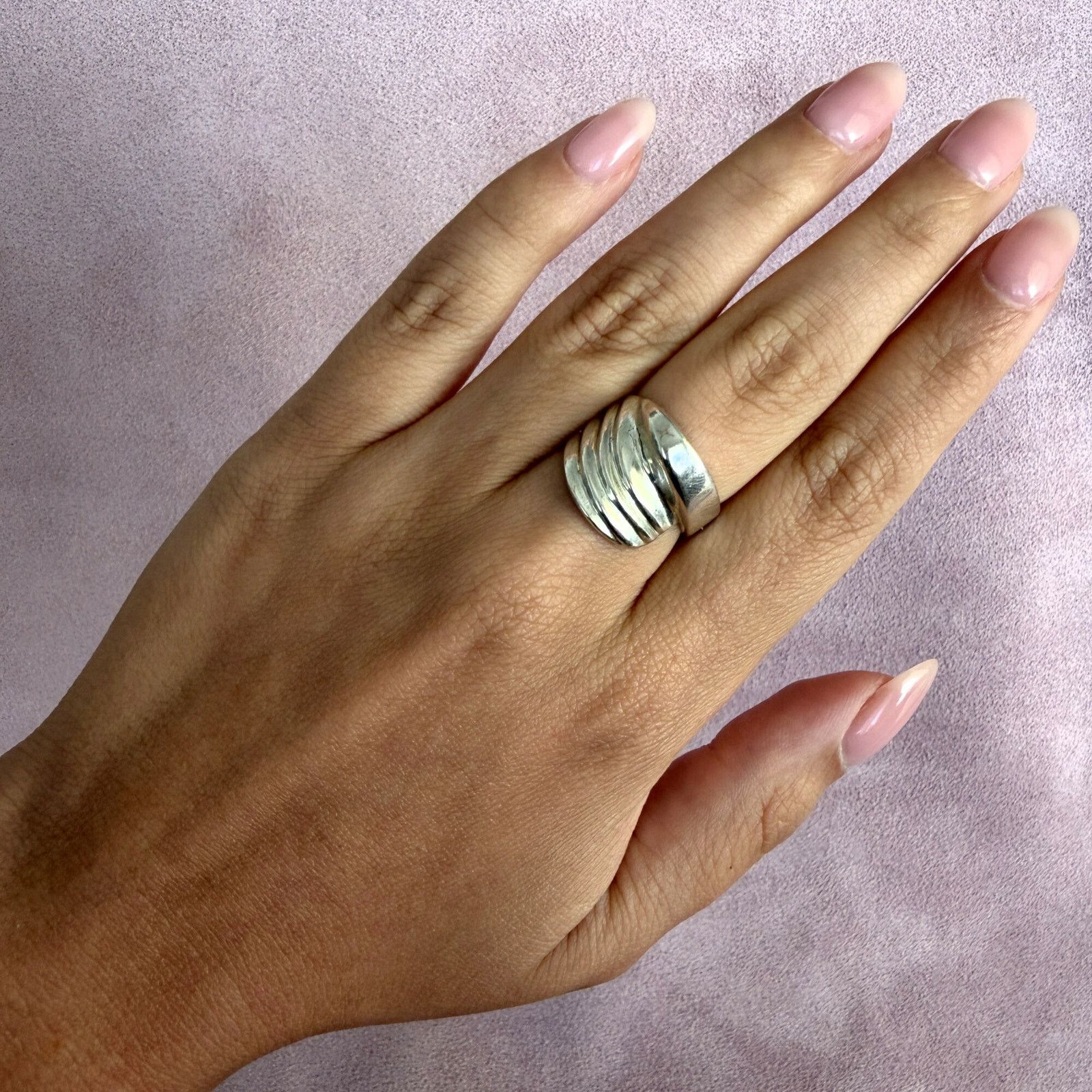 Sterling Silver sterling silver vintage modernist ribbed band ring size 6.5 Size ONE SIZE - 2 Thumbnail