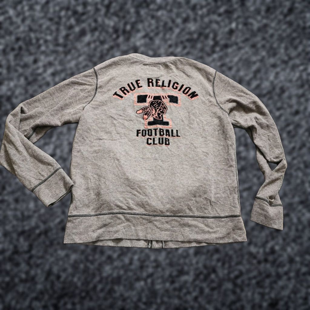 True Religion Athletic Club Cardigan Sweater Mens XL Beige Football Sport