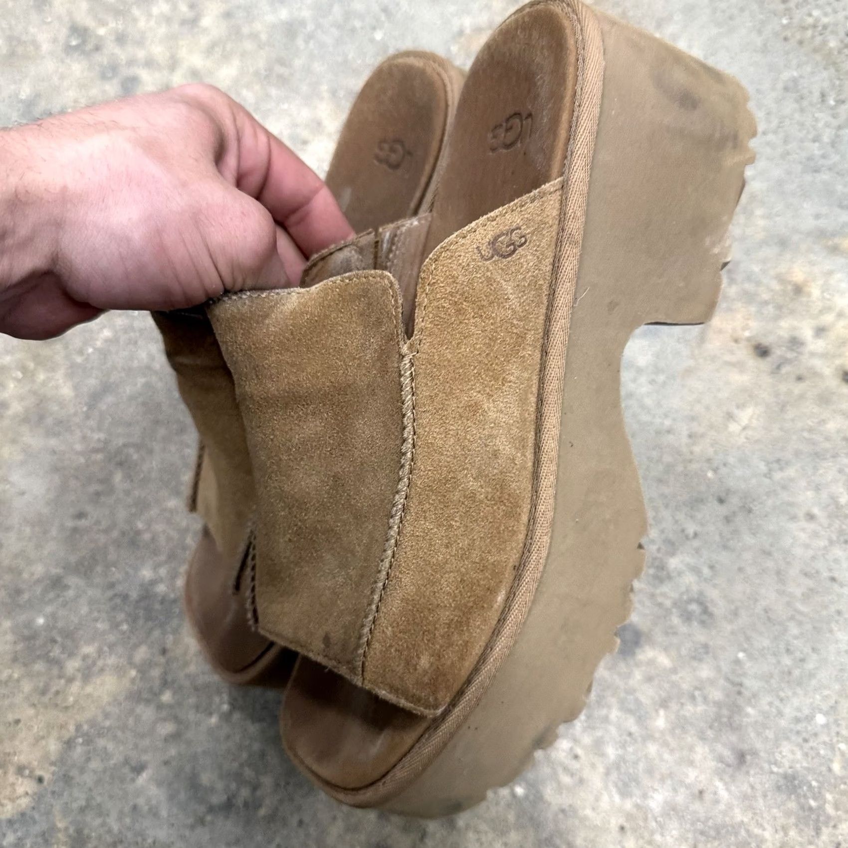Ugg UGG Heights Slide Platform Sandals 1167476-CHE Chestnut Womens Size 9 Slid e Sandal Wedge Comfort Rubber Suede Casual Spring Summer Womens Size US 7 / IT 37 - 7 Thumbnail
