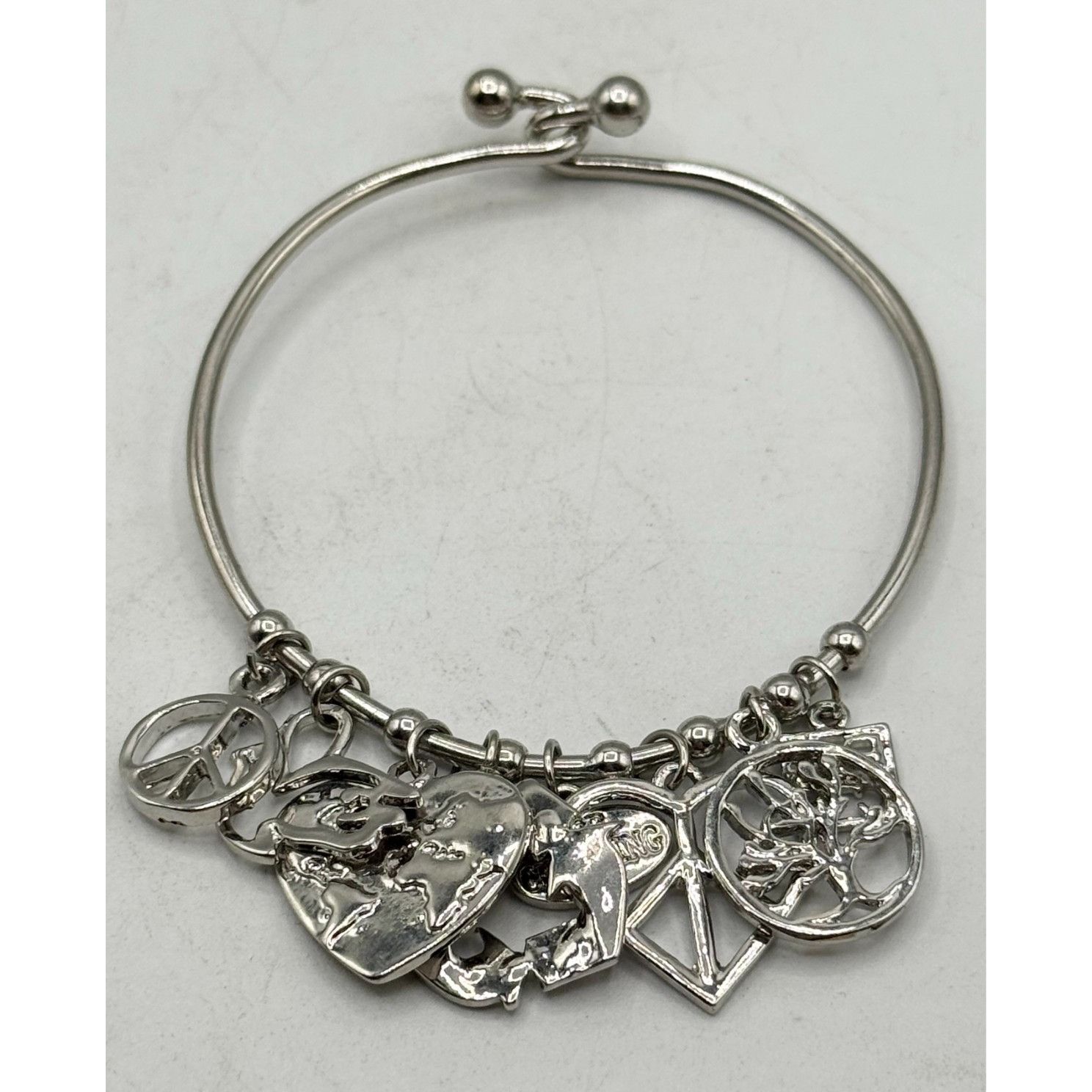 Other Peace heart charm bangle silver bracelet Size ONE SIZE - 1 Thumbnail