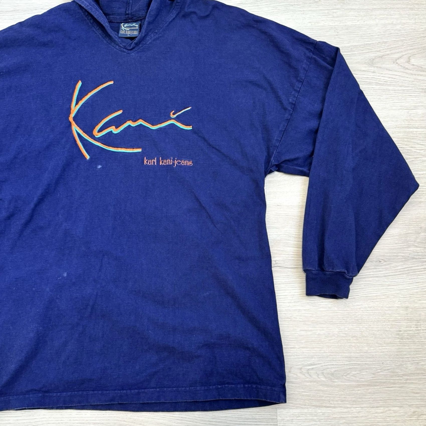 Karl Kani VINTAGE Karl Kani Hoodie Pullover 90s Hip Hop Blue/Purple Size L Mens Long Sleeve Pullover 90s Size US L / EU 52-54 / 3 - 3 Thumbnail