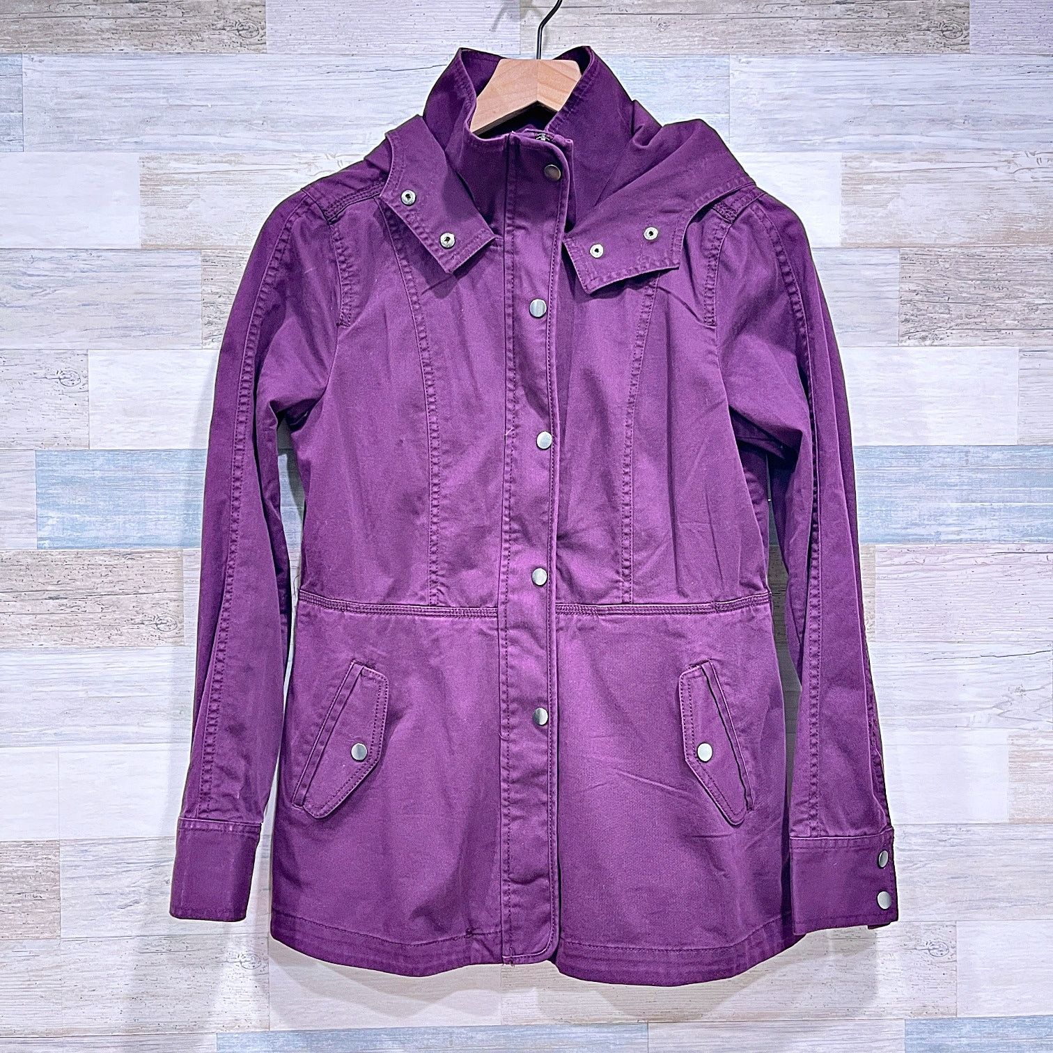 Loft LOFT Hooded Utility Field Jacket Purple Snaps Unlined XS Size XS / US 0-2 / IT 36-38 - 1 Thumbnail