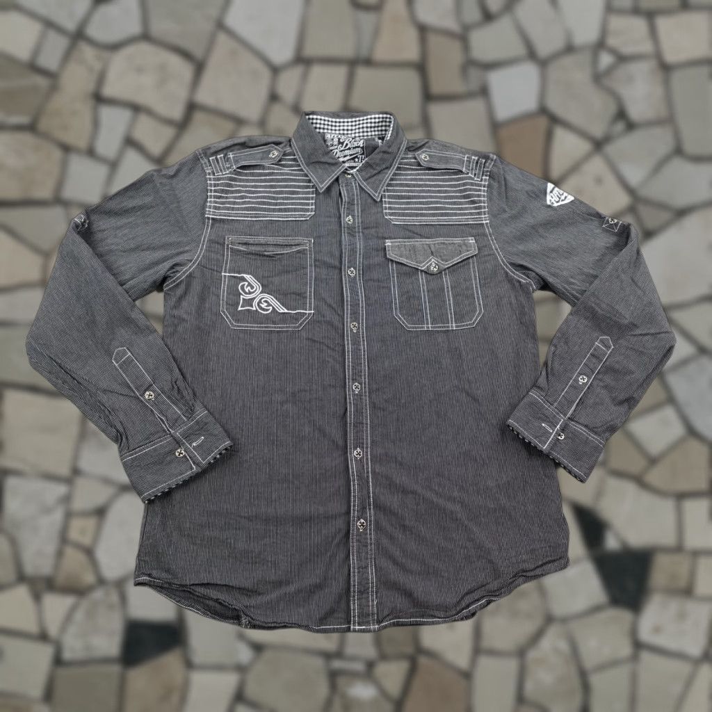 Affliction VINTAGE Affliction Button-Up Shirt Mens XL Gray Striped Premium Casual Travel Outdoor Y2K Size US XL / EU 56 / 4 - 1 Thumbnail