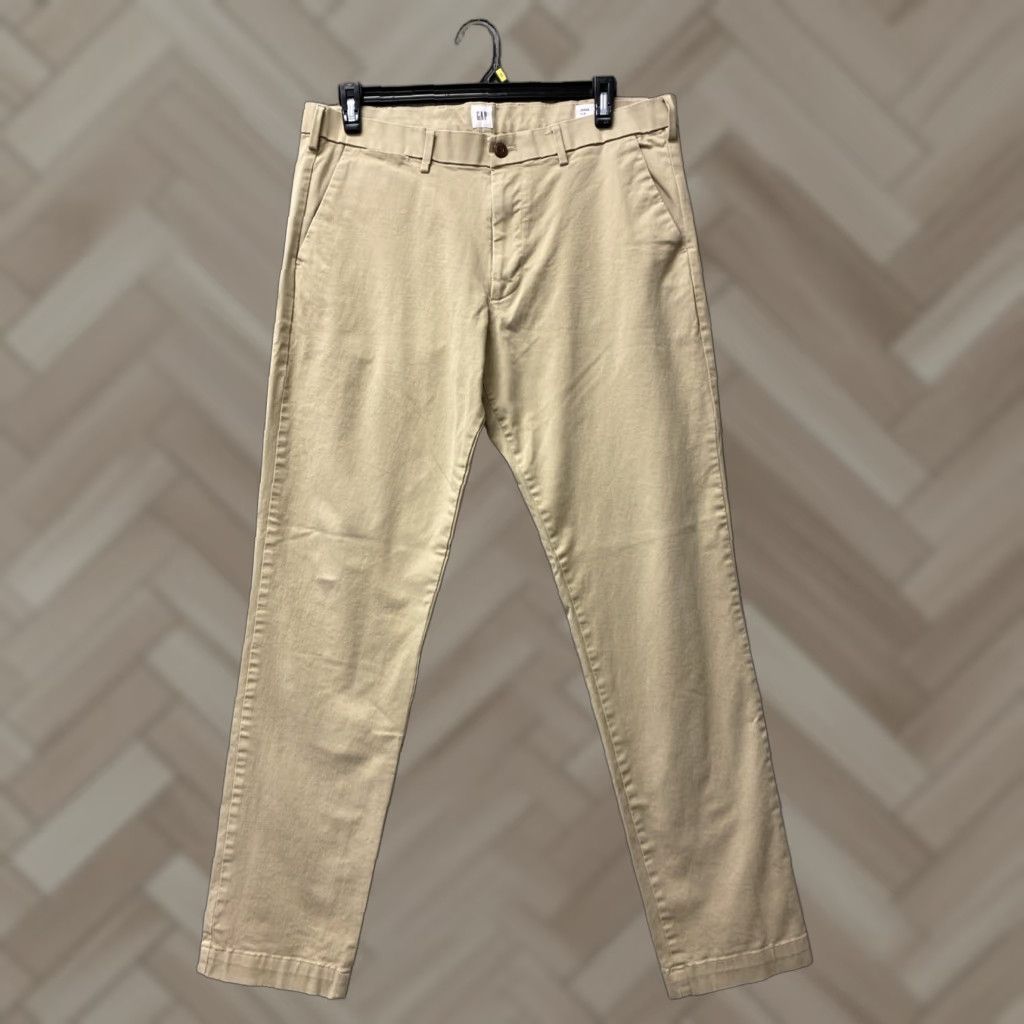Gap GAP Men Pants Slim Chino Straight Khaki 36x34 Adult Regular 30 Inseam Stretch 5-Pocket Mens Size US 36 / EU 52 - 1 Thumbnail