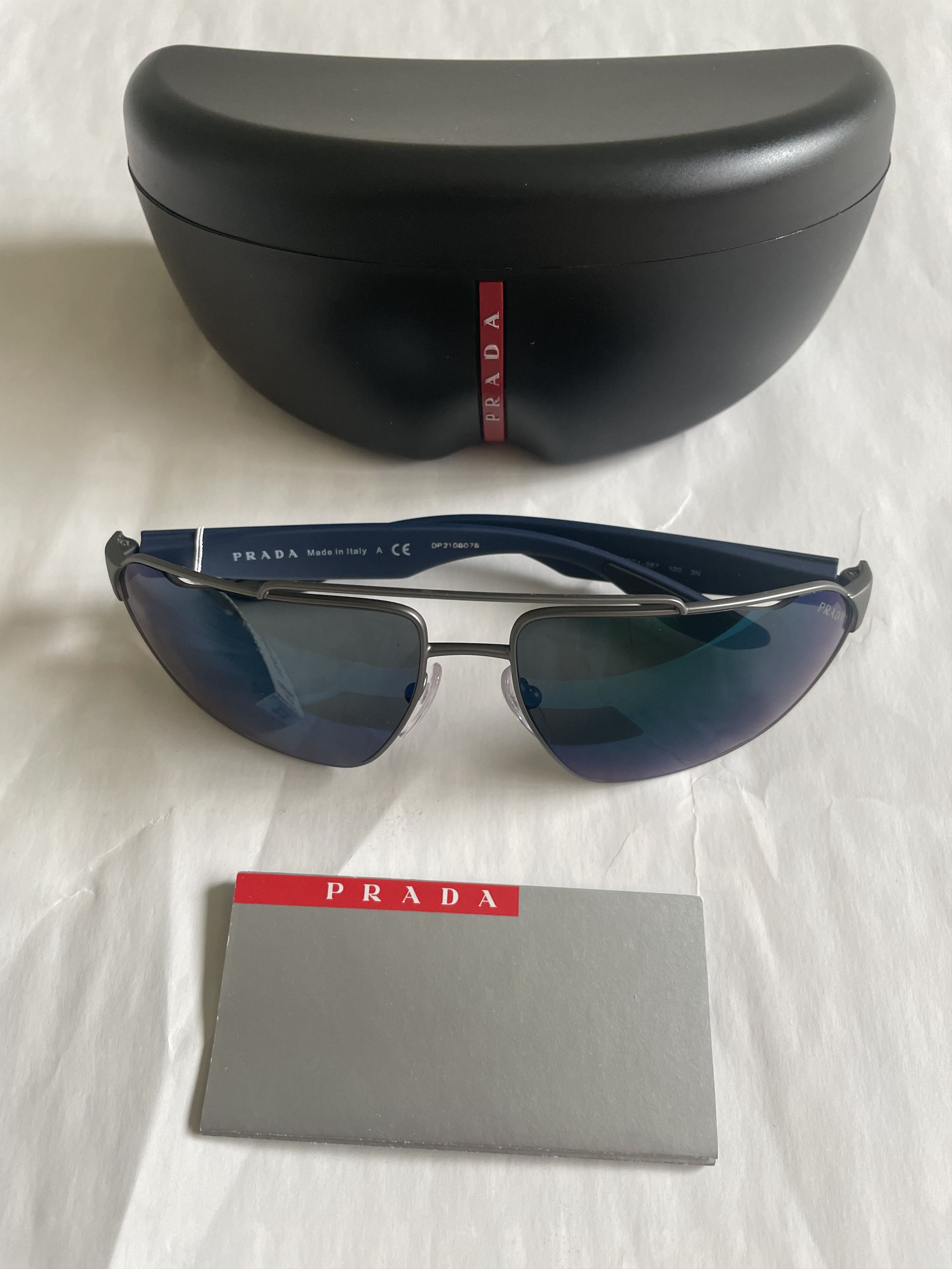 Prada Prada SPS 56U DG1-387 Gunmetal/Blue Lens Mirrored Sunglasses Size ONE SIZE - 7 Thumbnail